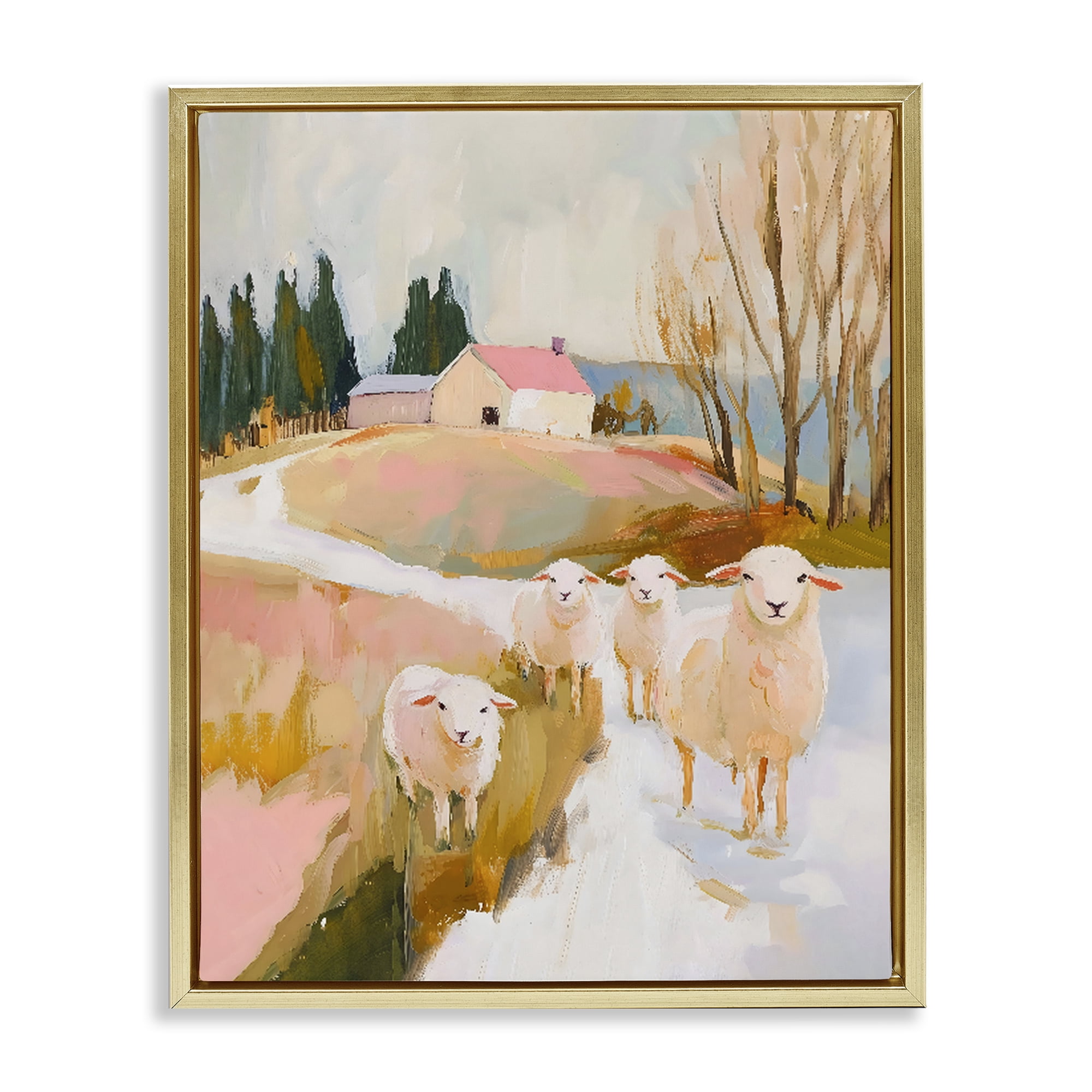 Stupell Industries Sheep on the Roadside Pasture Gold Framed Floater Canvas Wall Art, design by The Prints Vibe