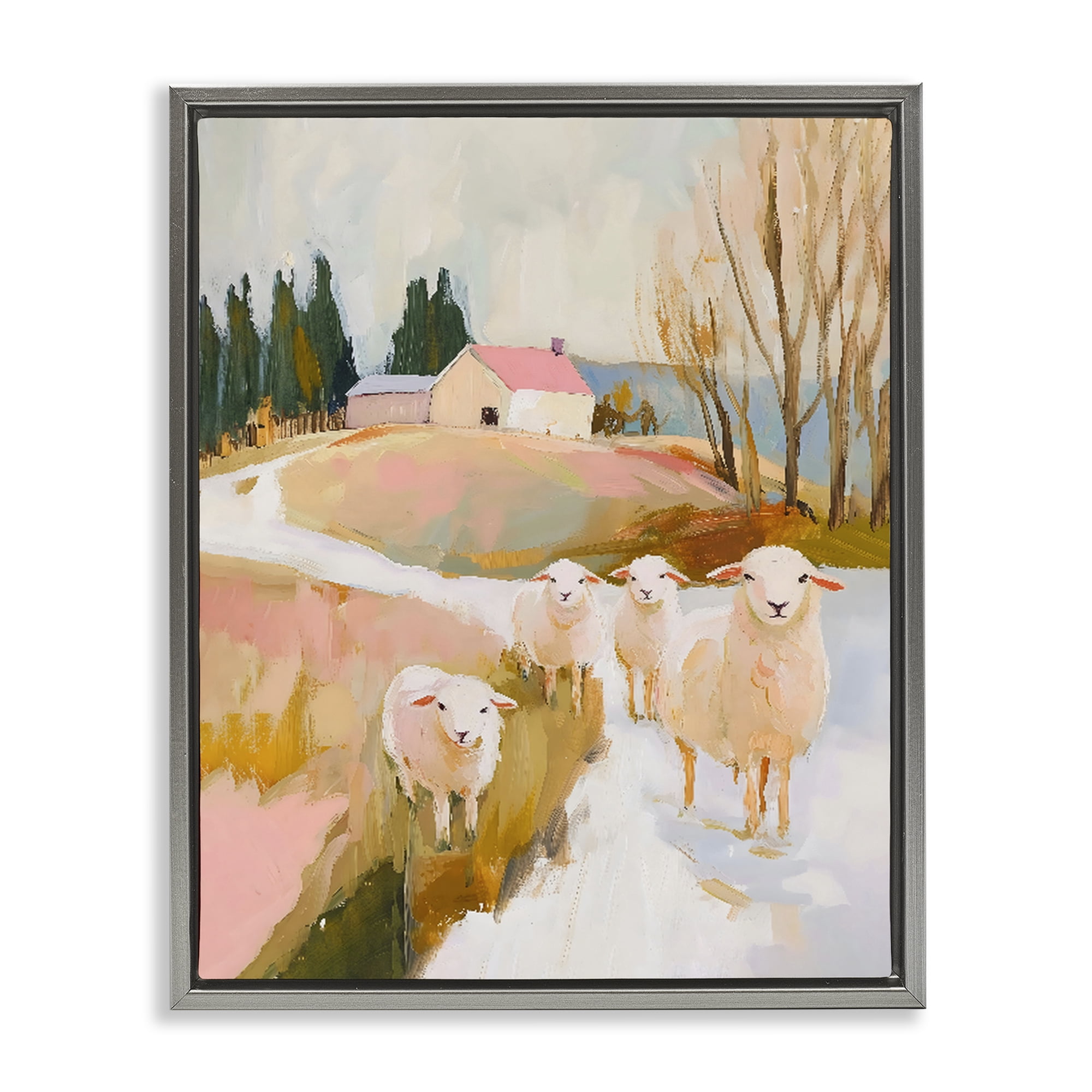 Stupell Industries Sheep on the Roadside Pasture Gray Framed Floater Canvas Wall Art, design by The Prints Vibe