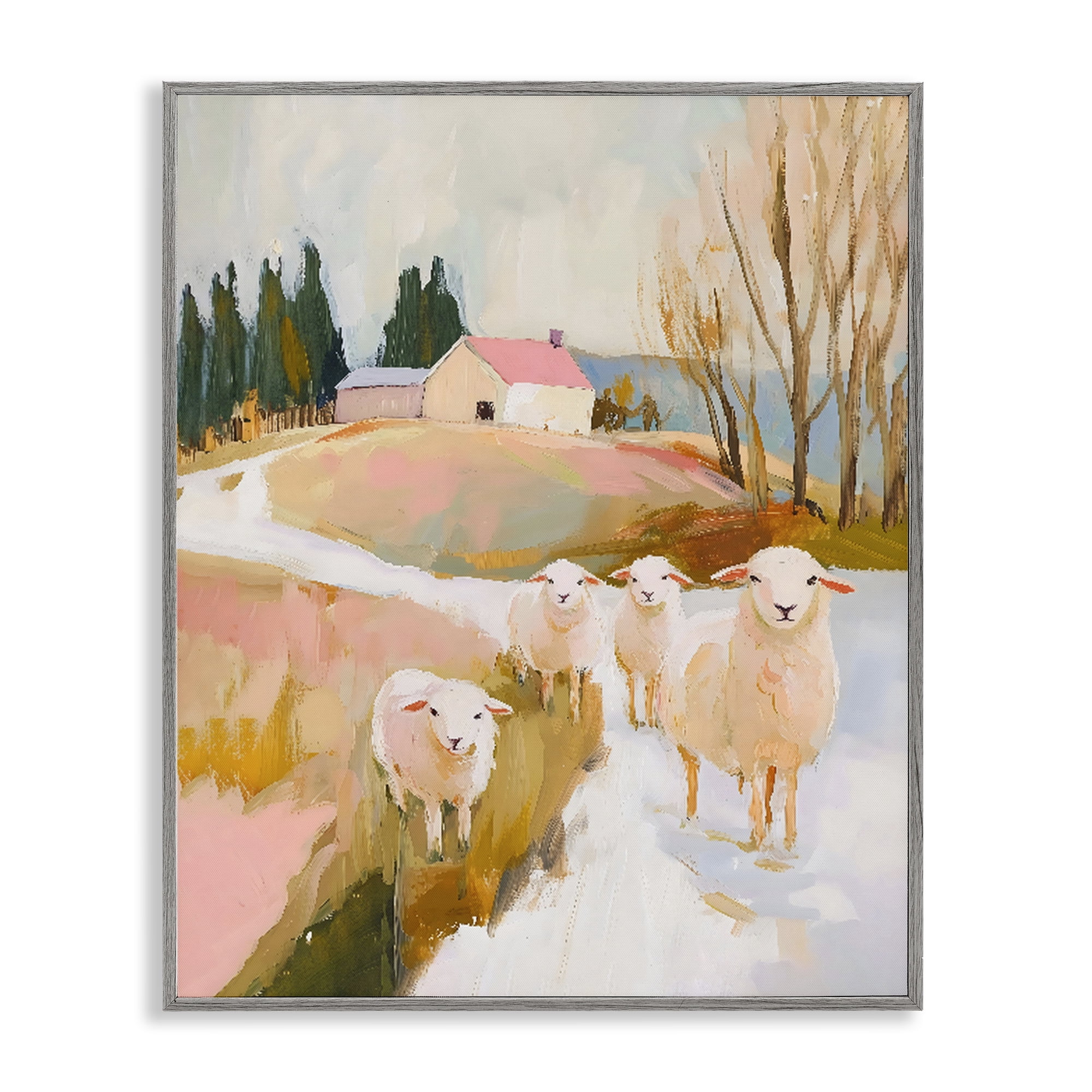 Stupell Industries Sheep on the Roadside Pasture Gray Framed Giclee Art, design by The Prints Vibe