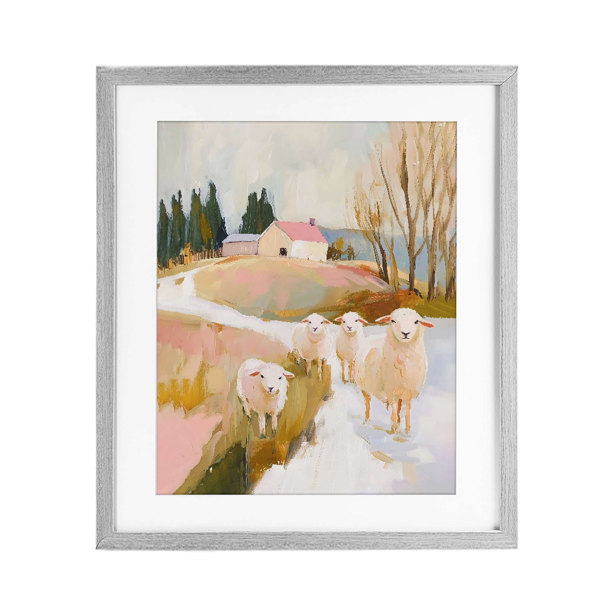 Stupell Industries Sheep on the Roadside Pasture Gray Framed Print Under Glass, design by The Prints Vibe