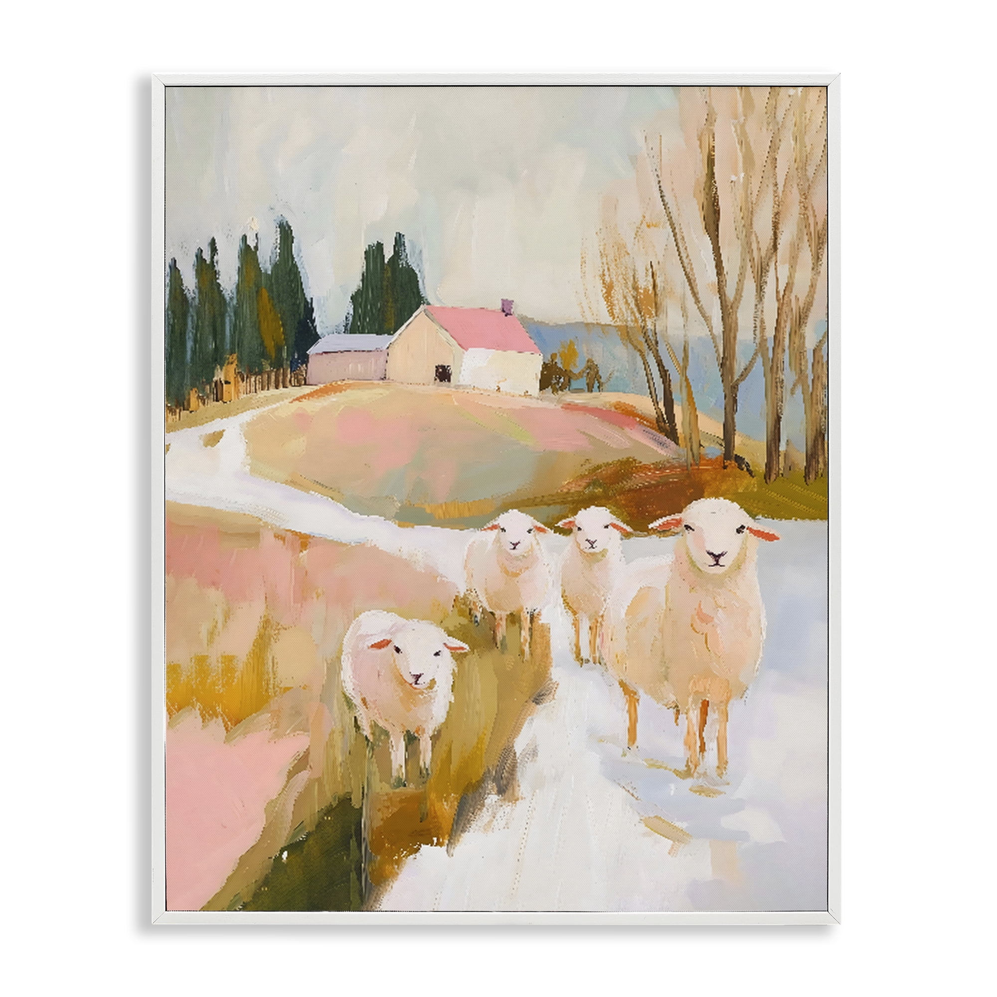 Stupell Industries Sheep on the Roadside Pasture White Framed Giclee Art, design by The Prints Vibe