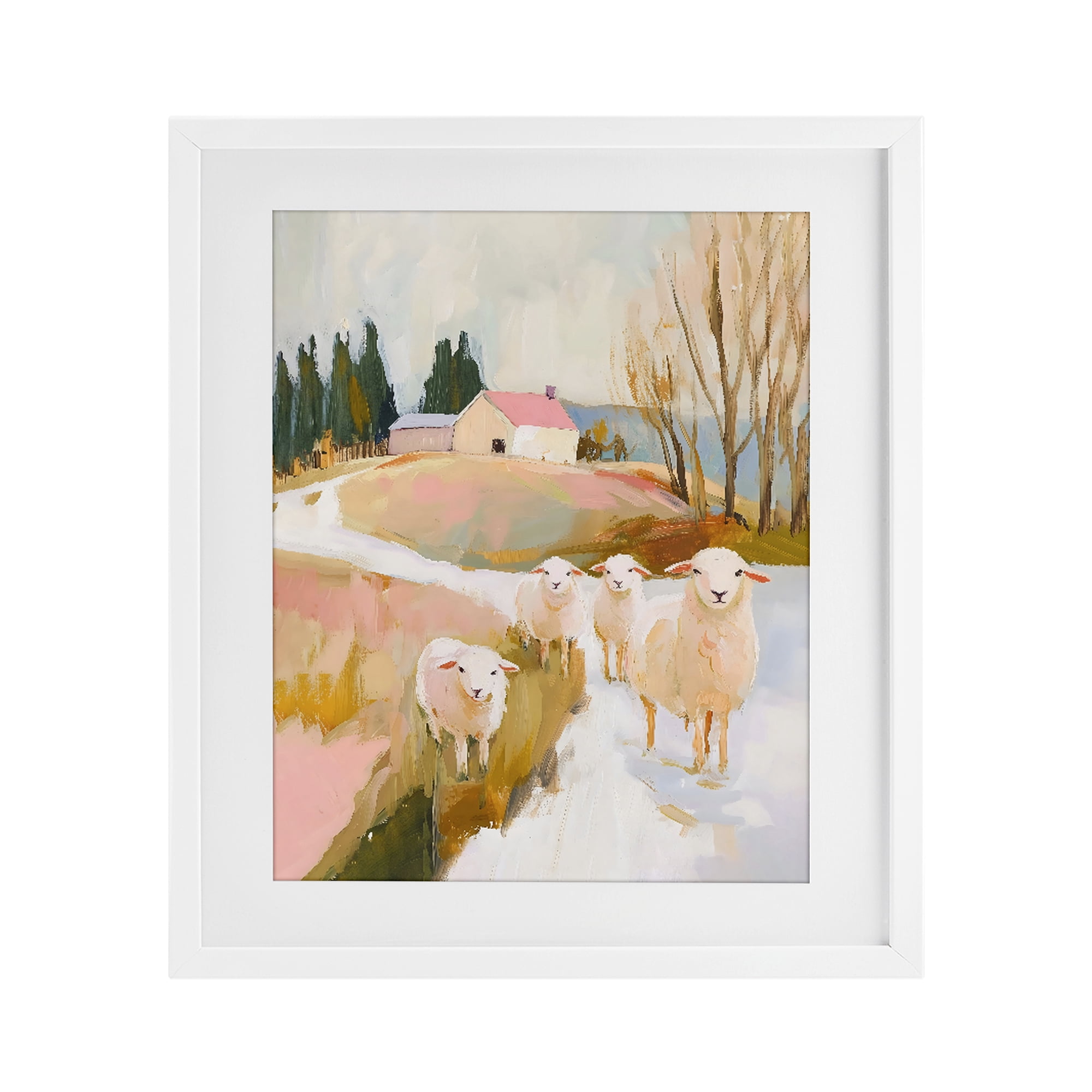 Stupell Industries Sheep on the Roadside Pasture White Framed Print Under Glass, design by The Prints Vibe