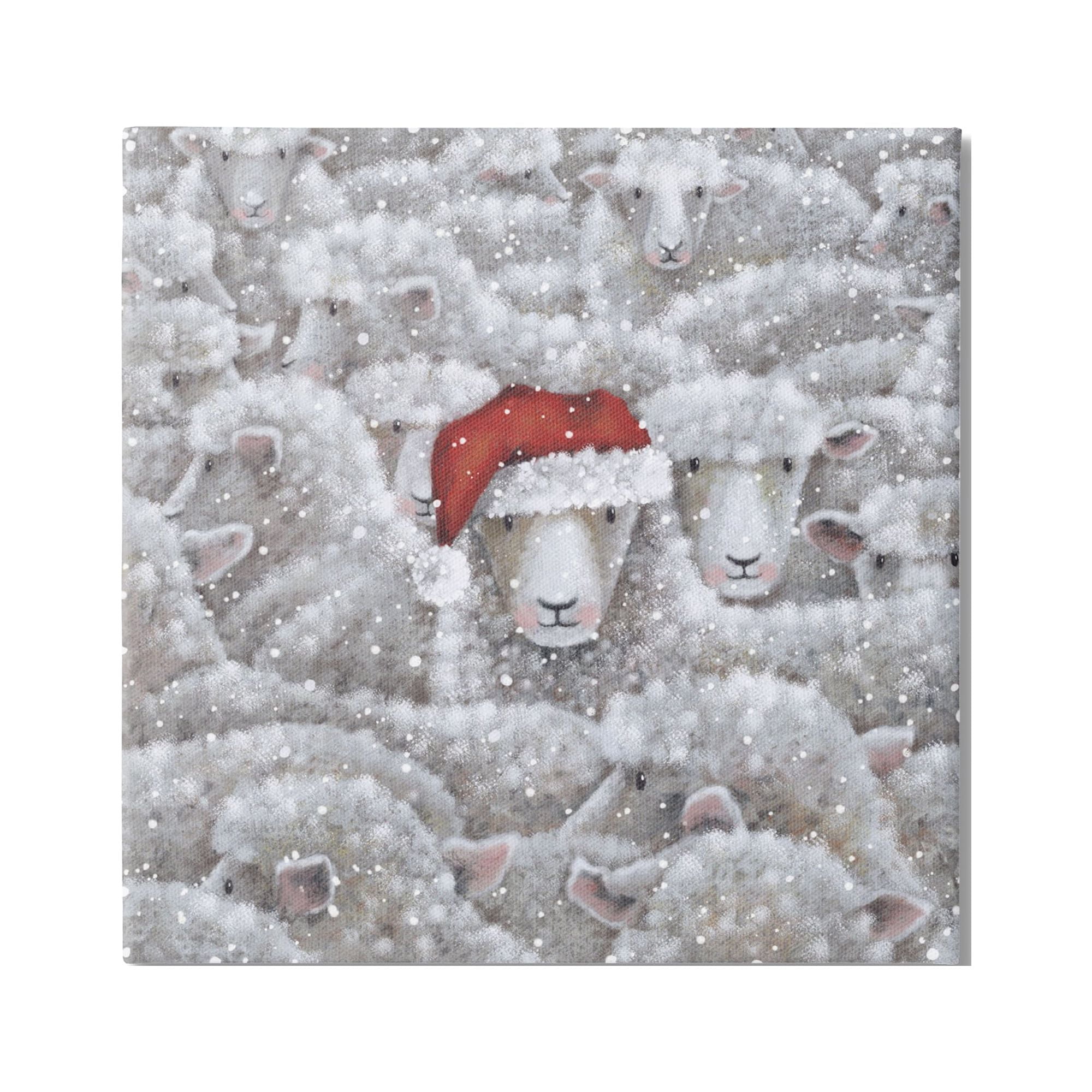 Stupell Industries Sheep with Santa Hat Holiday Painting Gallery Wrapped Canvas Art Print Wall Art, 30 x 30