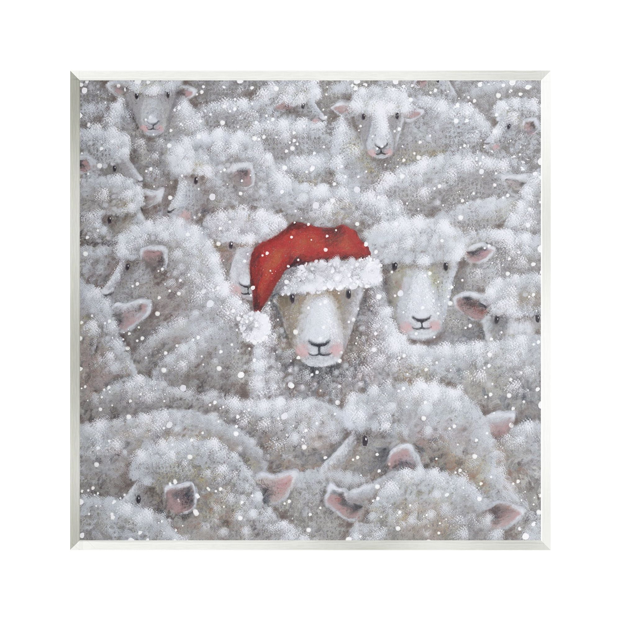Stupell Industries Sheep with Santa Hat Holiday Painting Unframed Art Print Wall Art, 12 x 12