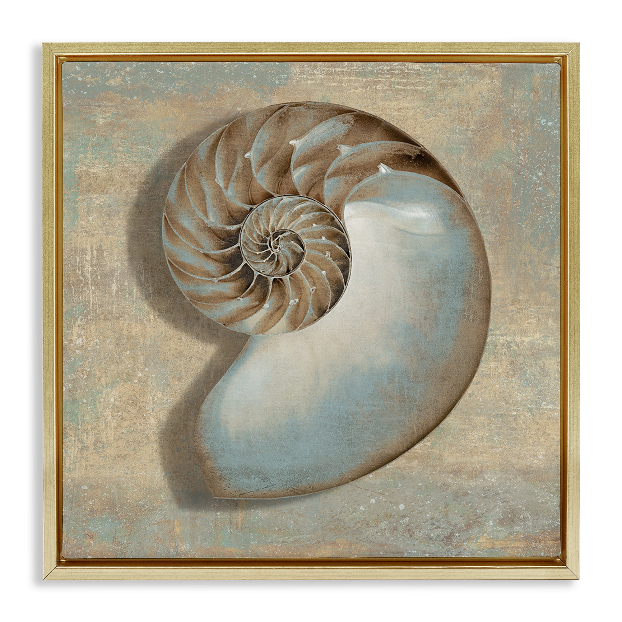 Stupell Industries Shell Beach Objects Design Nature Painting Gold Floater Framed Canvas Art Print Wall Art, 25 x 25