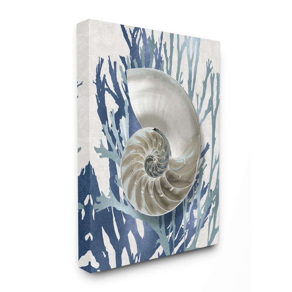 Blue and Silver Shell Coral Beach Wall Art Canvas