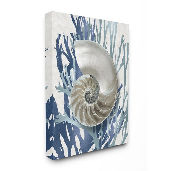 Stupell Industries Shell Coral Beach Blue Design Canvas Wall Art by Caroline Kelly