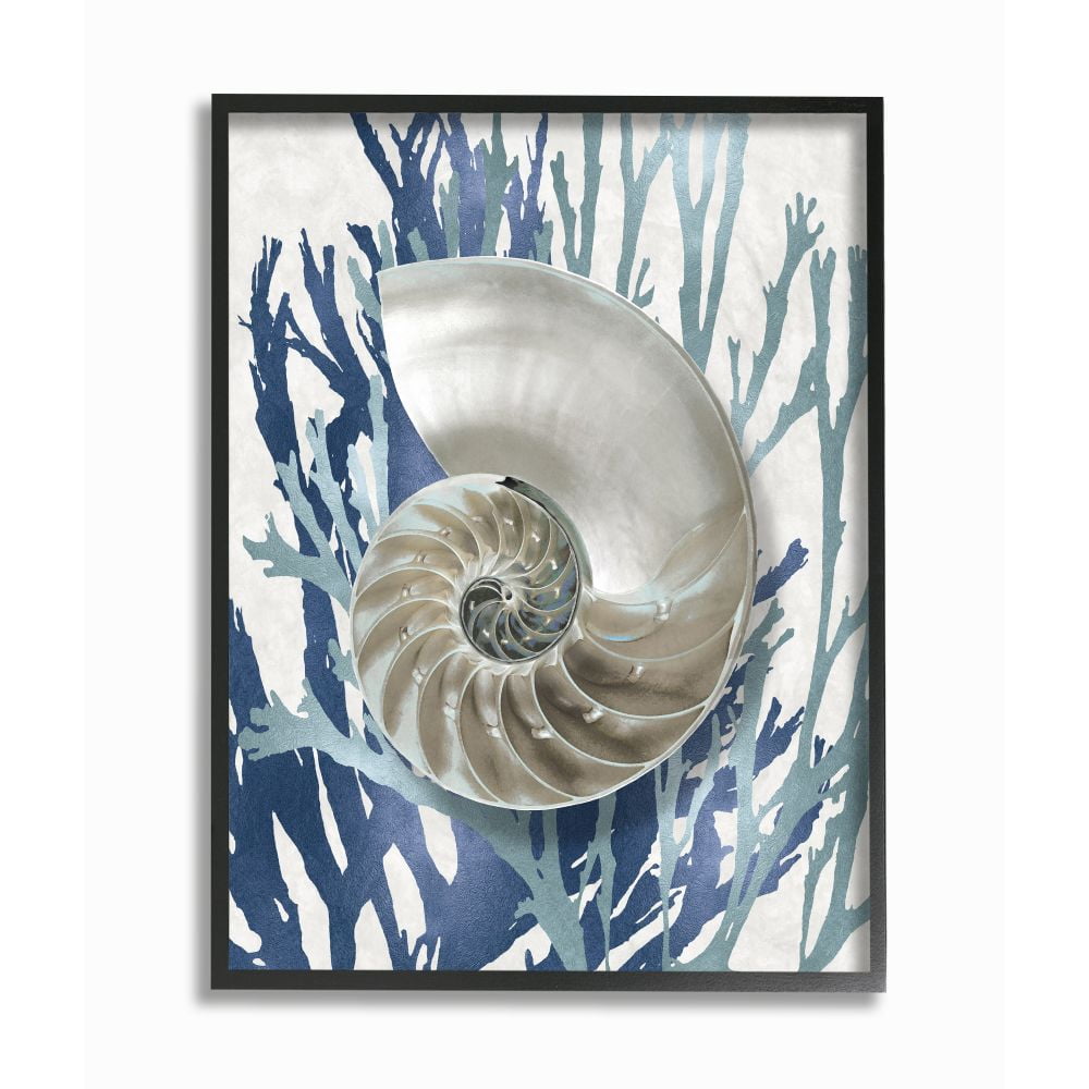 Stupell Industries Shell Coral Beach Blue Design Framed Wall Art by Caroline Kelly