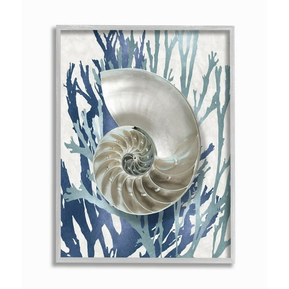 Stupell Industries Shell Coral Beach Blue Design Framed Wall Art by Caroline Kelly