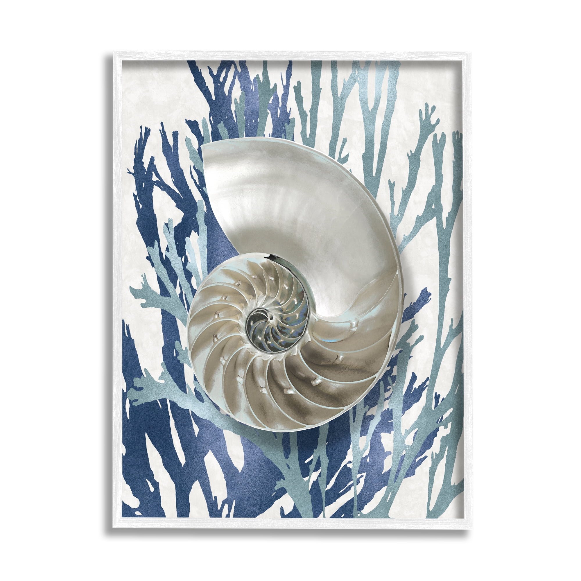 Stupell Industries Shell Coral Beach Blue Design Graphic Art Framed Art Print Wall Art, 16x20, By Caroline Kelly