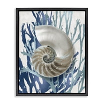 Stupell Industries Shell Coral Beach Blue Design Jet Black Framed Floating Canvas Wall Art, 16x20, by Caroline Kelly