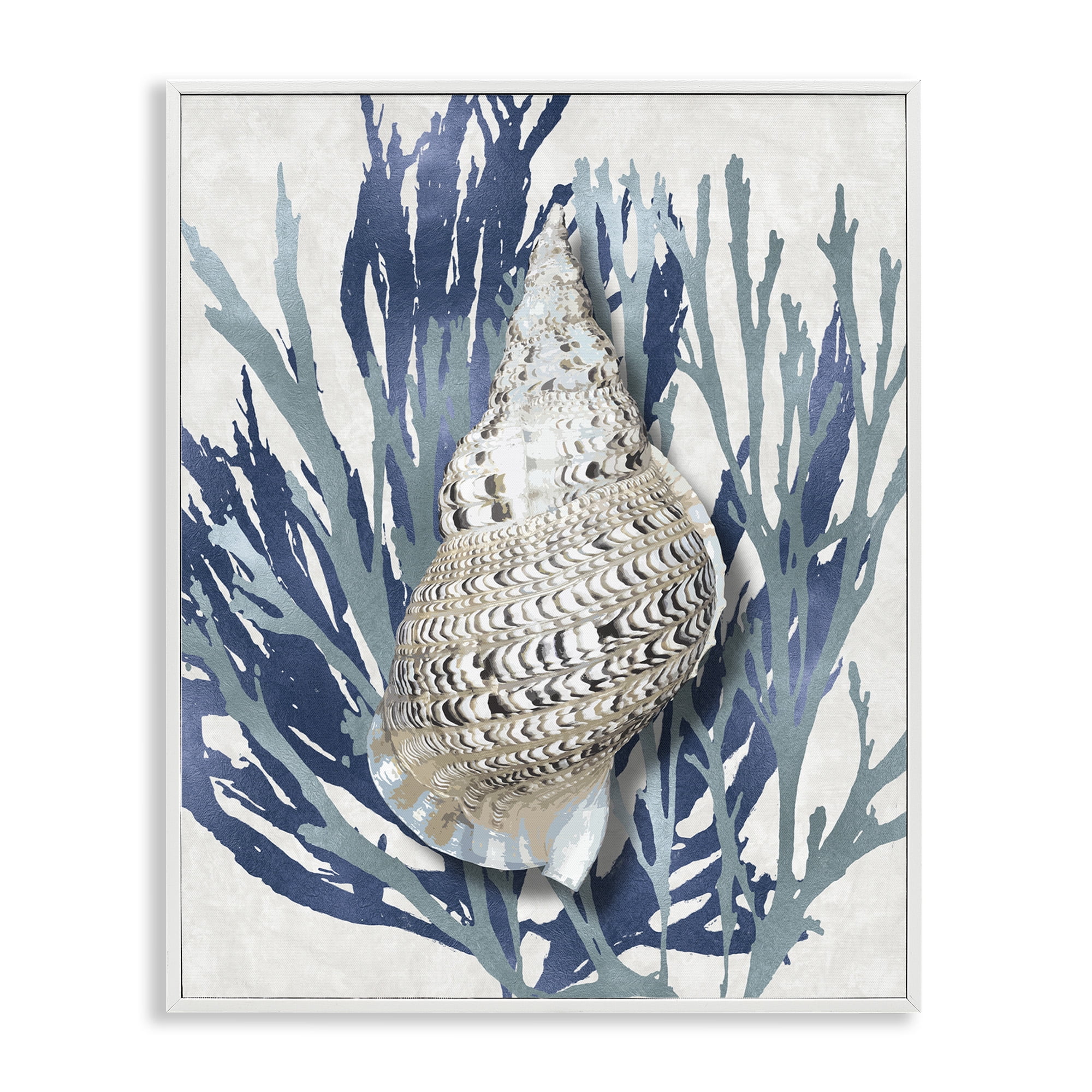 Stupell Industries Shell Coral Blue Beach Design Nature Painting White Framed Art Print Wall Art, 24 x 30