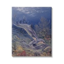 Stupell Industries Shell Game Underwater Dolphins Coastal Painting Gallery Wrapped Canvas Print Wall Art