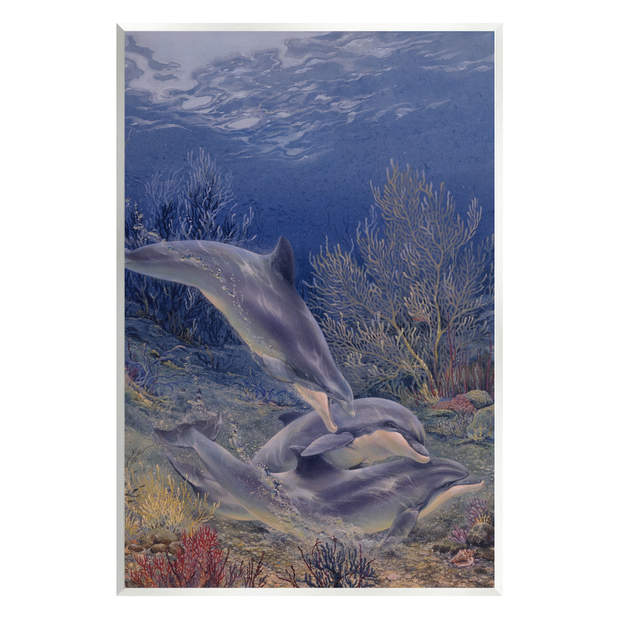 Stupell Industries Shell Game Underwater Dolphins Coastal Painting Unframed Art Print Wall Art