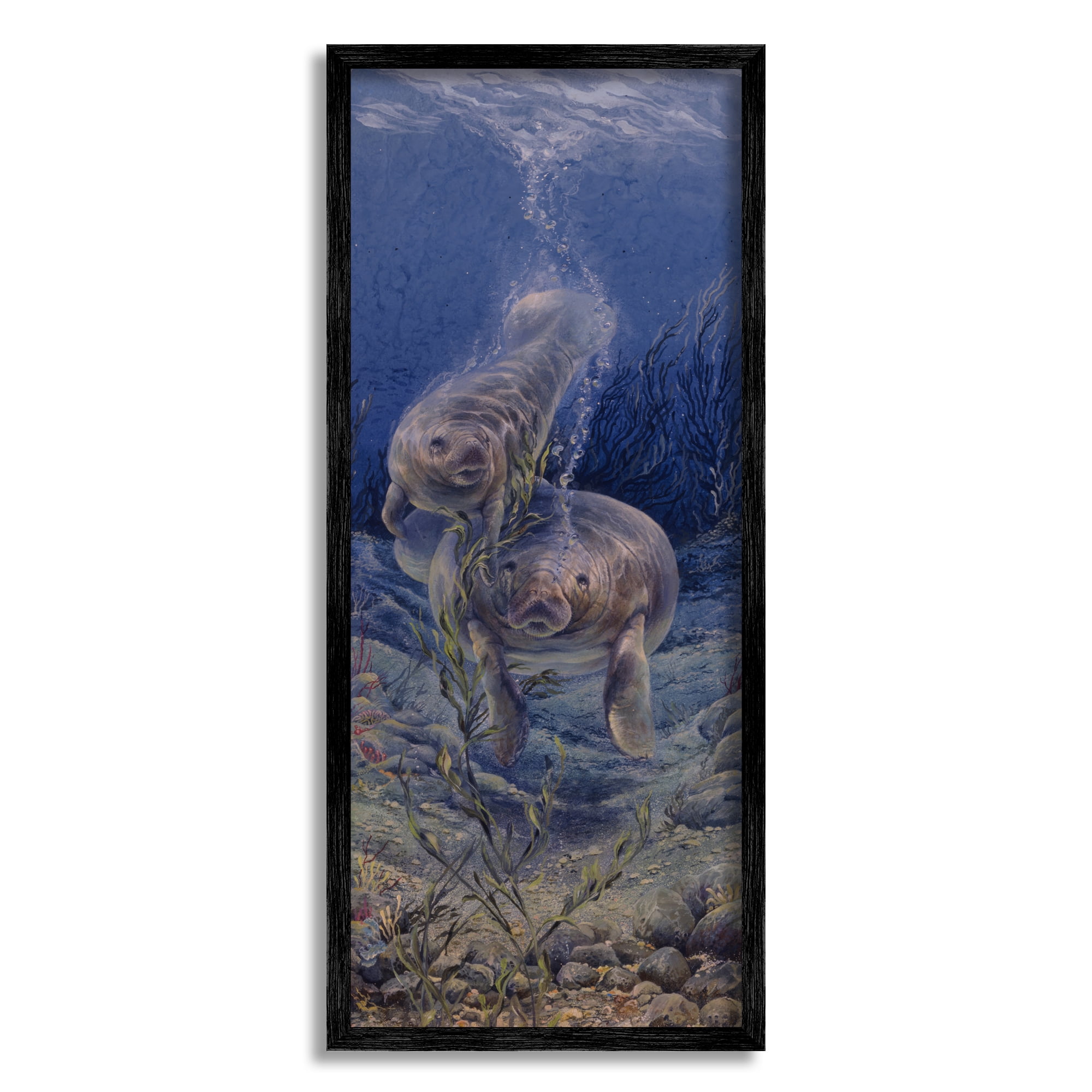 Stupell Industries Shell Game Underwater Manatees Coastal Painting Black Framed Art Print Wall Art