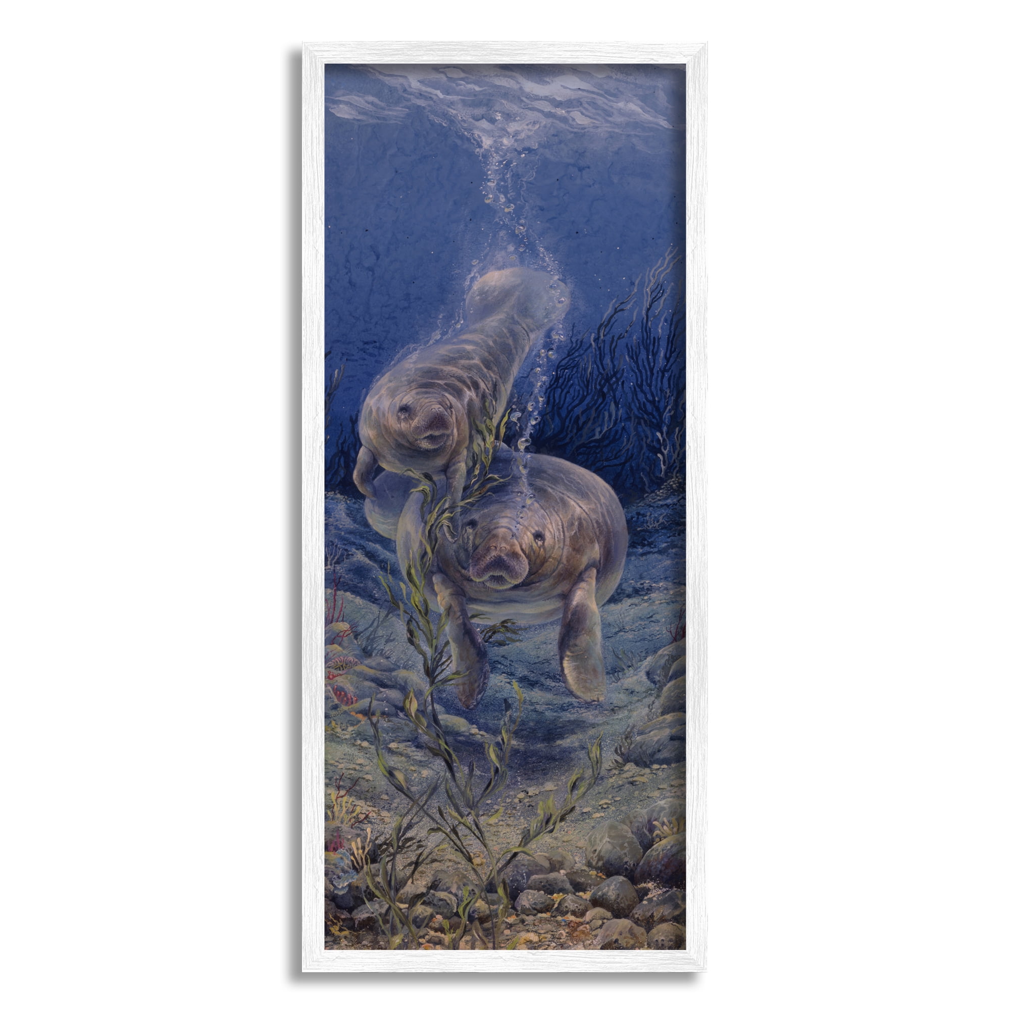 Stupell Industries Shell Game Underwater Manatees Coastal Painting White Framed Art Print Wall Art