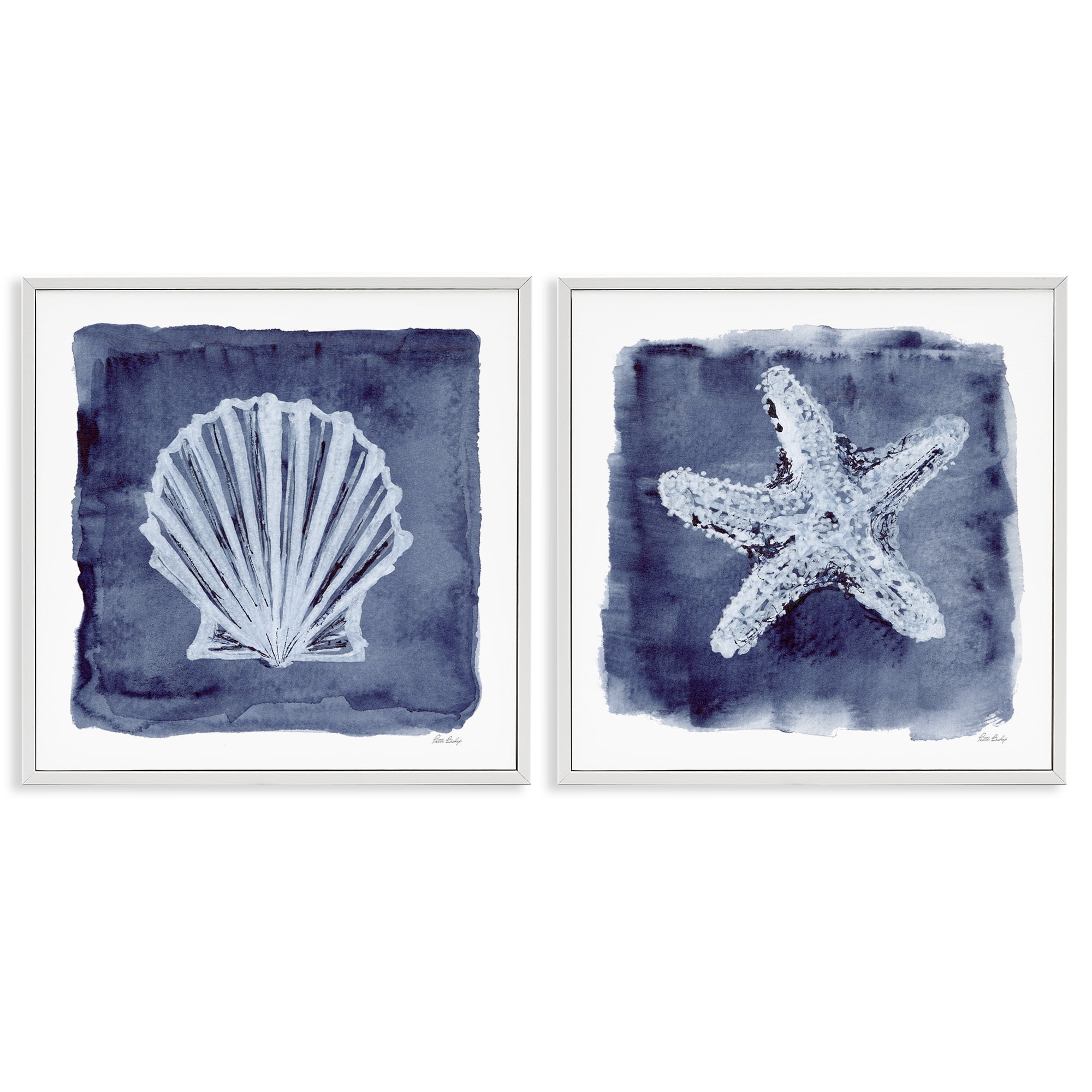Stupell Industries Shell & Starfish Impressions Nautical & Beach Painting White Framed Art Print Wall Art, 12 x 12, Set of 2