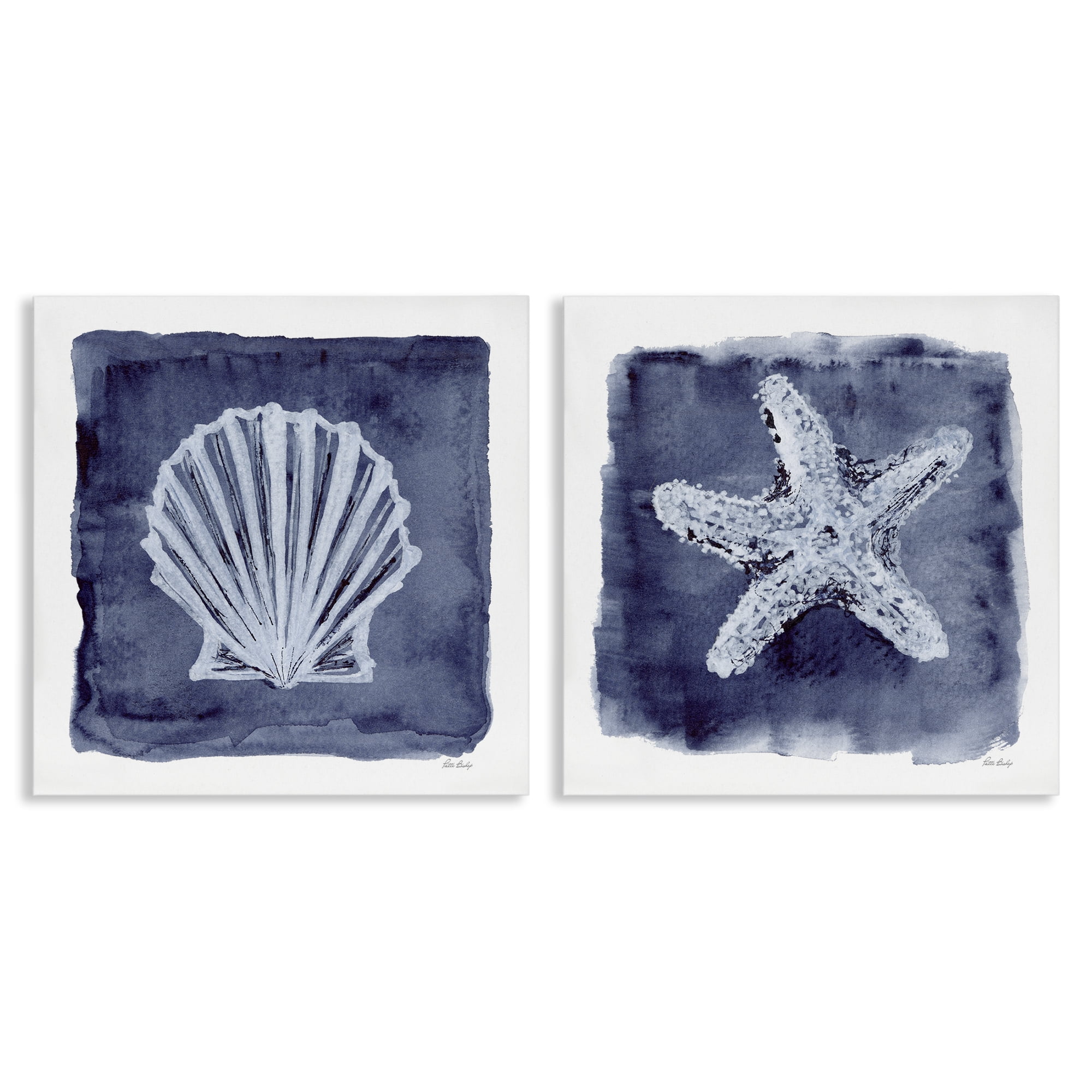 Stupell Industries Shell & Starfish Impressions Nautical & Beach Painting Wrapped Canvas Art Print Wall Art, 17 x 17, Set of 2