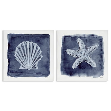 Stupell Industries Shell & Starfish Impressions Nautical & Beach Painting Wrapped Canvas Art Print Wall Art, 17 x 17, Set of 2