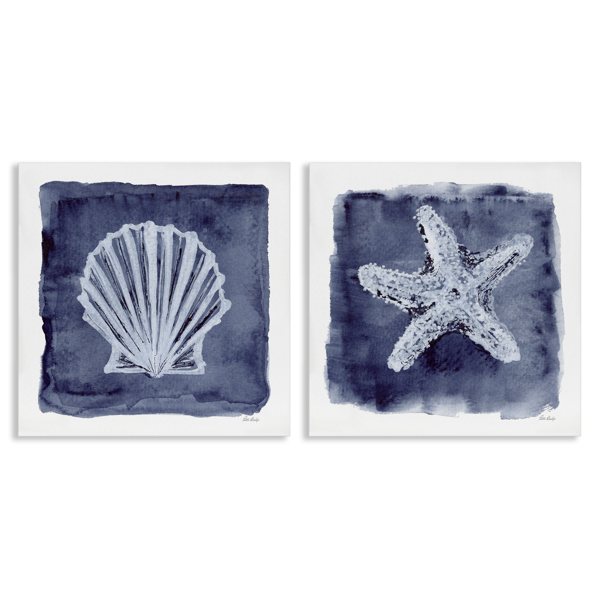 Stupell Industries Shell & Starfish Impressions Nautical & Beach Painting Wrapped Canvas Art Print Wall Art, 24 x 24, Set of 2