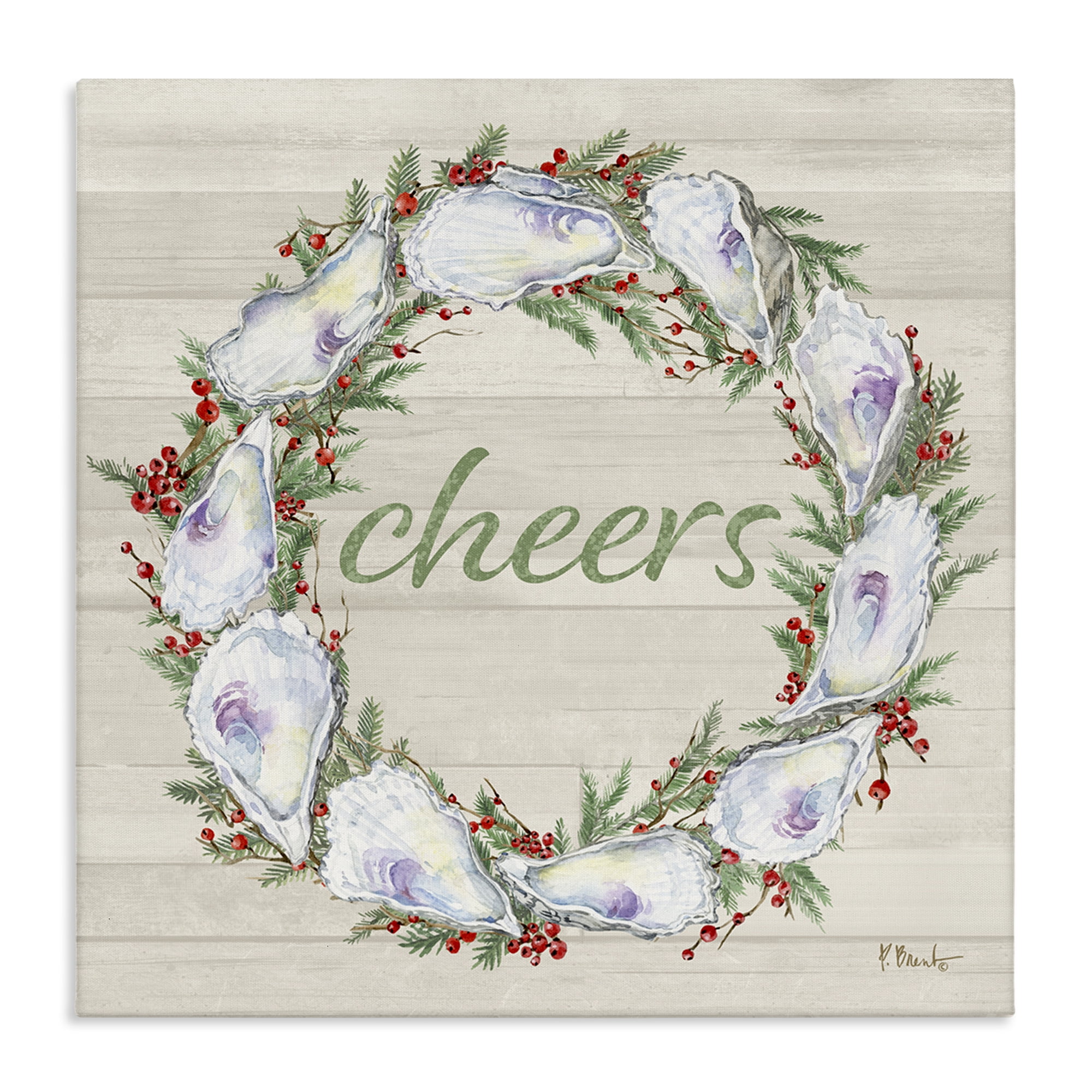 Stupell Industries Shells & Holly Cheers Holiday Painting Wrapped Canvas Art Print Wall Art, 24 x 24