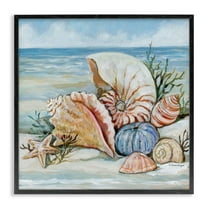 Stupell Industries Shells On The Beach Beach Painting Black Framed Art Print Wall Art, 12 x 12