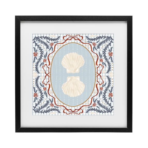 Stupell Industries French Country Shells Portrait on Gingham Black Framed Print Under Glass, 13 x 13, by Vero Illustrates