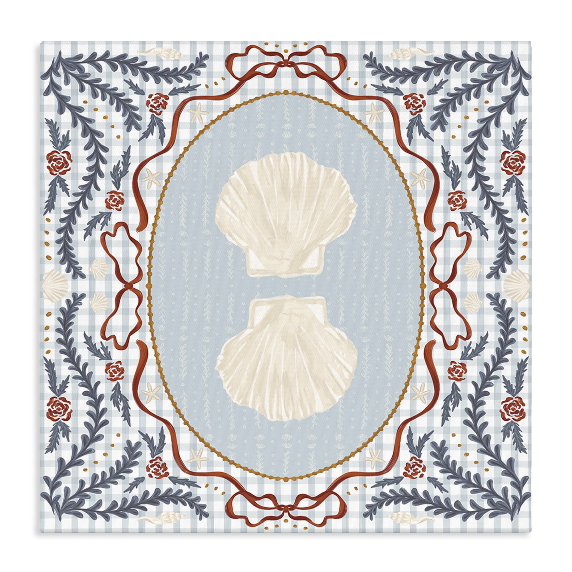 Stupell Industries Shells Portrait on Gingham Canvas Wall Art, design by Vero Illustrates