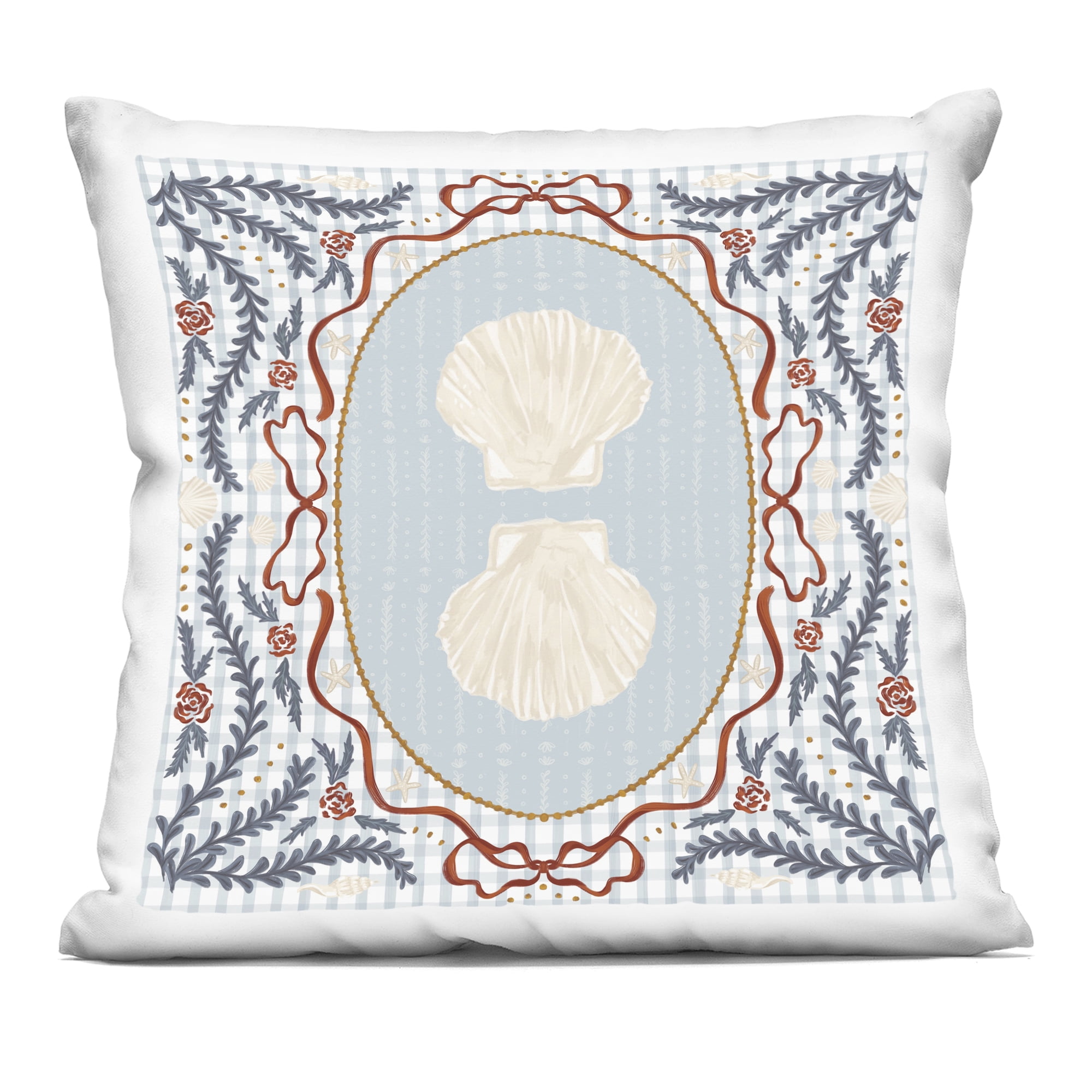 Stupell Industries Shells Portrait on Gingham Decorative Printed Throw Pillow, design by Vero Illustrates, 18 x 7 x 18
