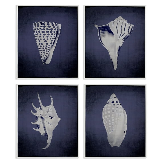 Stupell Industries Shells on Indigo Gradient Nautical & Beach Painting White Framed Art Print Wall Art, 11 x 14, Set of 4