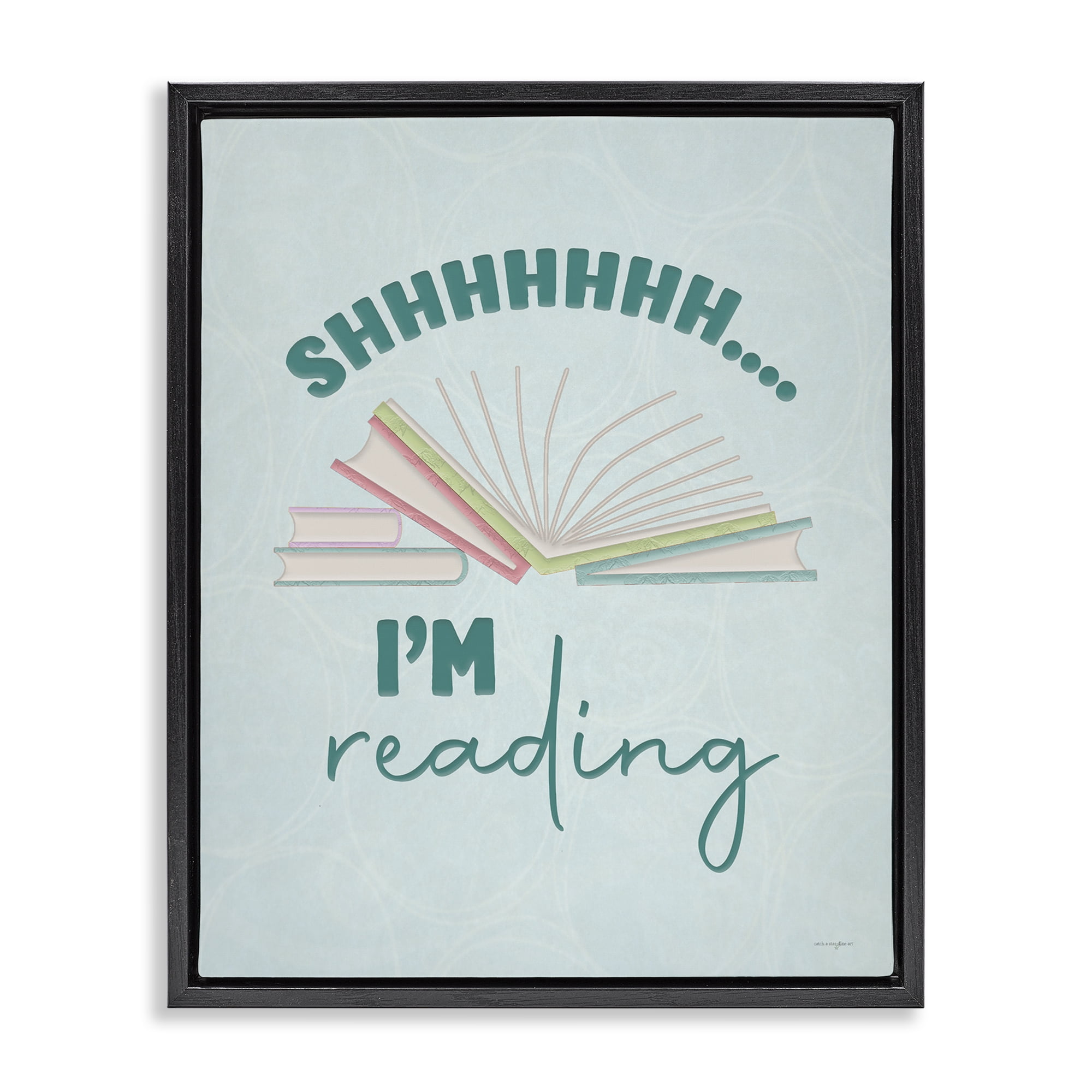 Stupell Industries Shhh I'm Reading Black Framed Floater Canvas Wall Art, design by Seven Trees Design