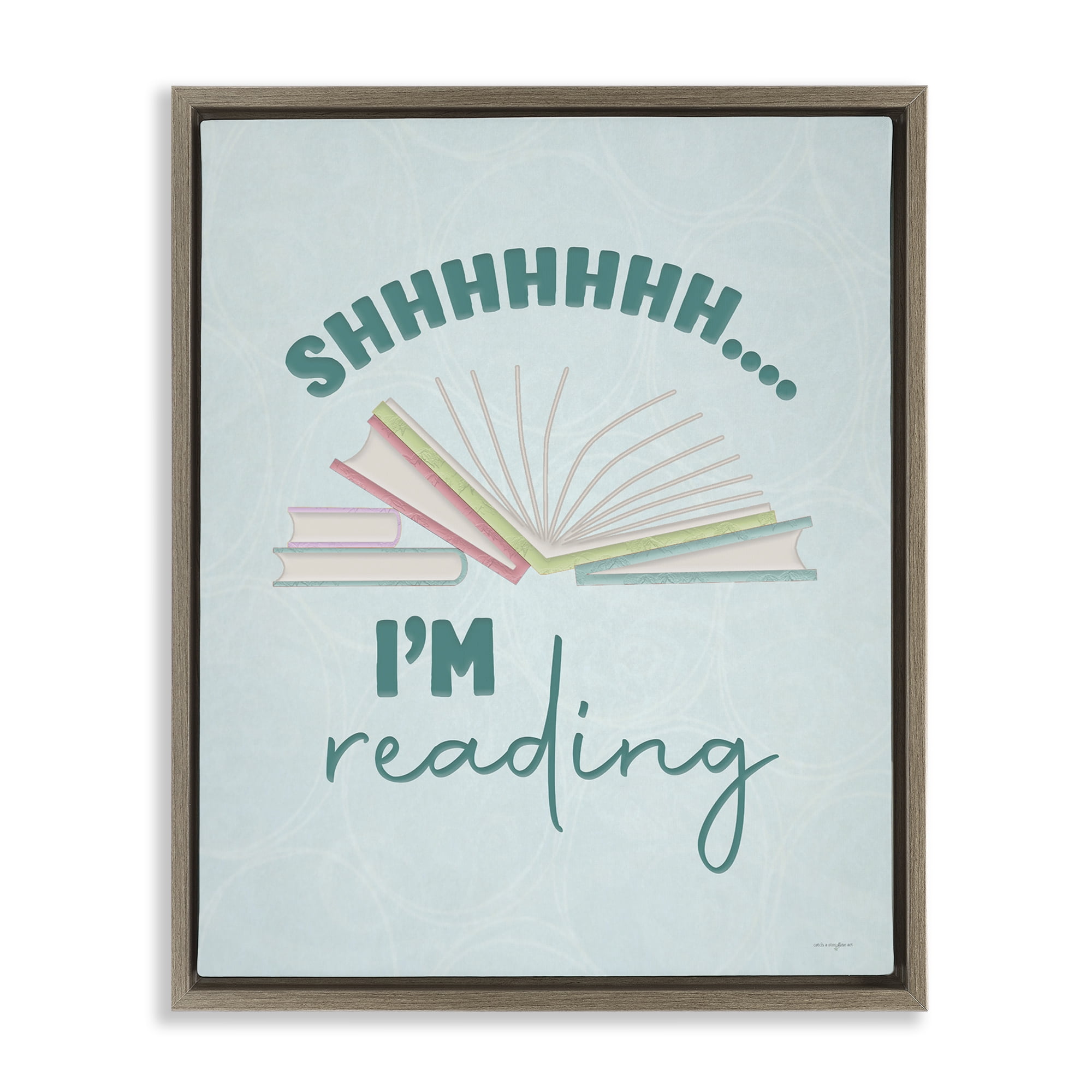 Stupell Industries Shhh I'm Reading Brown Framed Floater Canvas Wall Art, design by Seven Trees Design