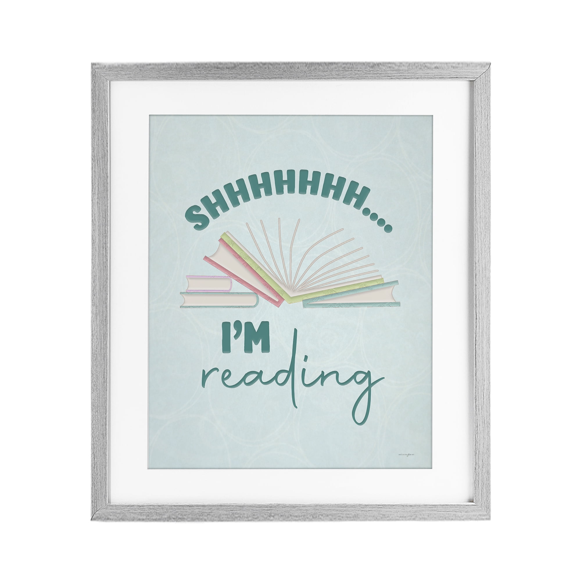 Stupell Industries Shhh I'm Reading Gray Framed Print Under Glass, design by Seven Trees Design