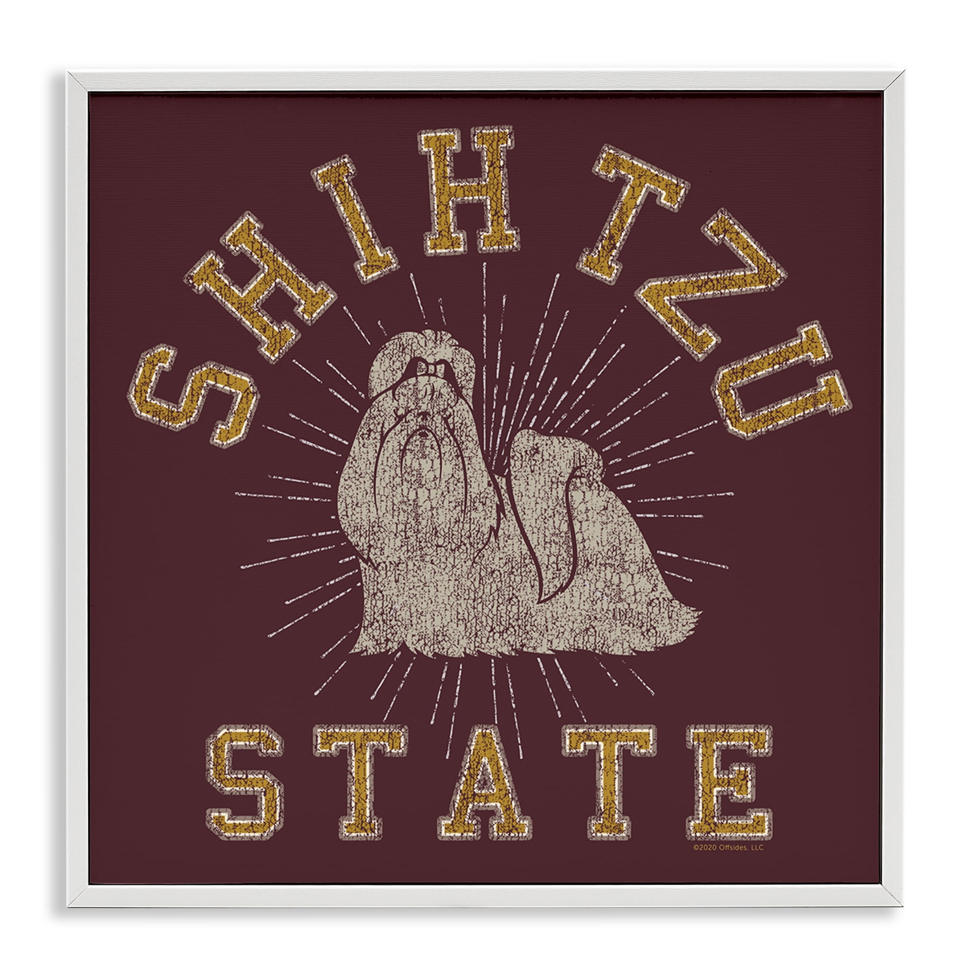 Stupell Industries Shih Tzu State Varsity Novelty & Humor Painting White Framed Art Print Wall Art, 24 x 24
