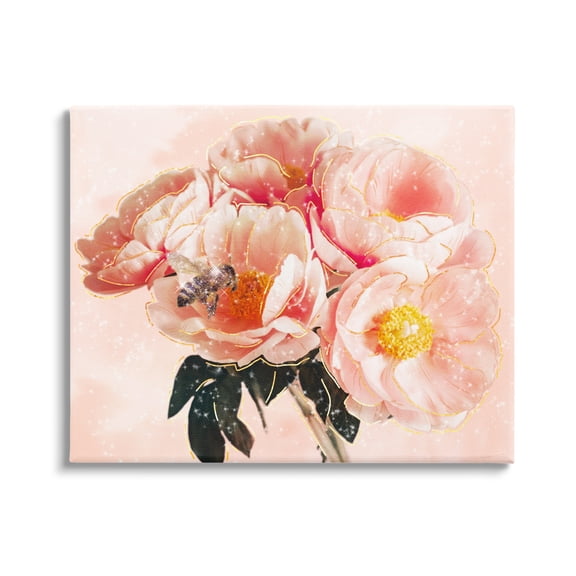 Stupell Industries Shimmering Bumble Bee Trendy Pink Glam Flowers Graphic Art Gallery Wrapped Canvas Print Wall Art, Design by Ziwei Li