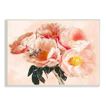 Stupell Industries Shimmering Bumble Bee Trendy Pink Glam Flowers Graphic Art Unframed Art Print Wall Art, Design by Ziwei Li