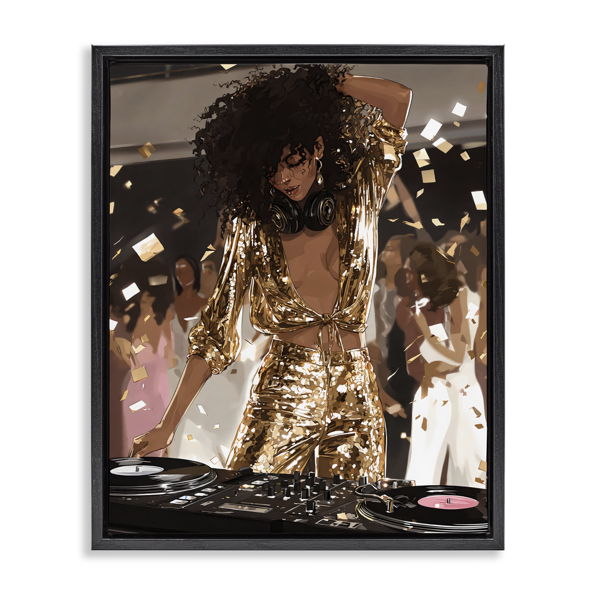 Stupell Industries Shimmering DJ in Sequins Black Framed Floater Canvas Wall Art, design by Franklyn Gregory