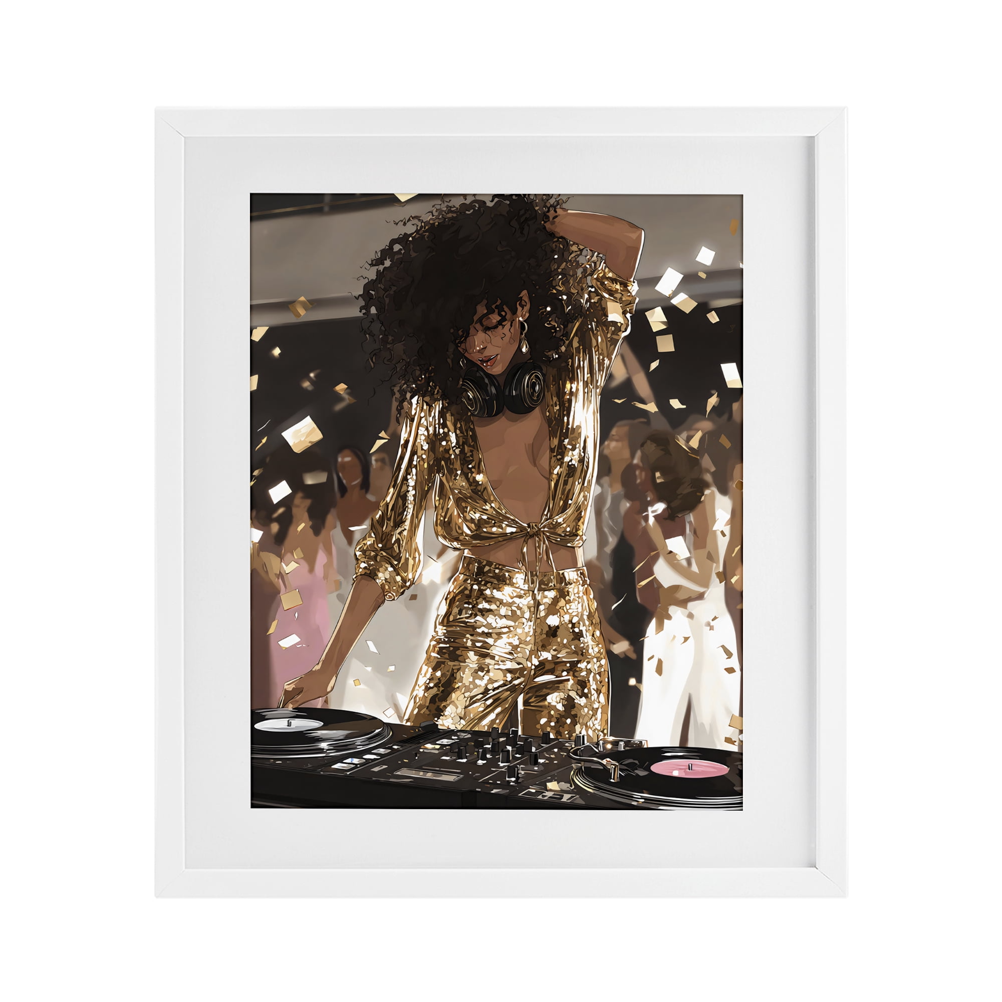 Stupell Industries Shimmering DJ in Sequins White Framed Print Under Glass, design by Franklyn Gregory