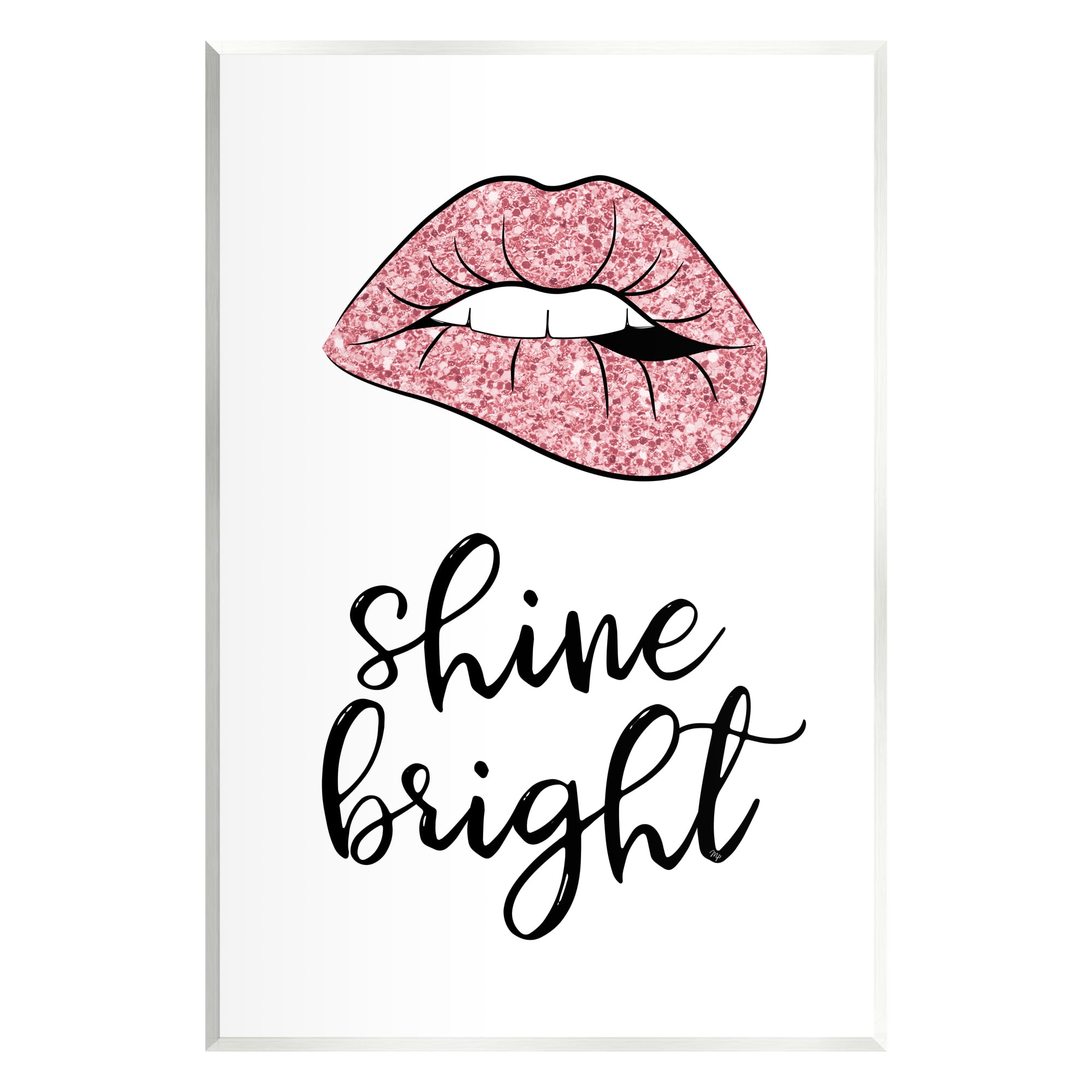 Stupell Industries Shine Bright Pink Glam Lips Beauty & Fashion Painting Unframed Art Print Wall Art