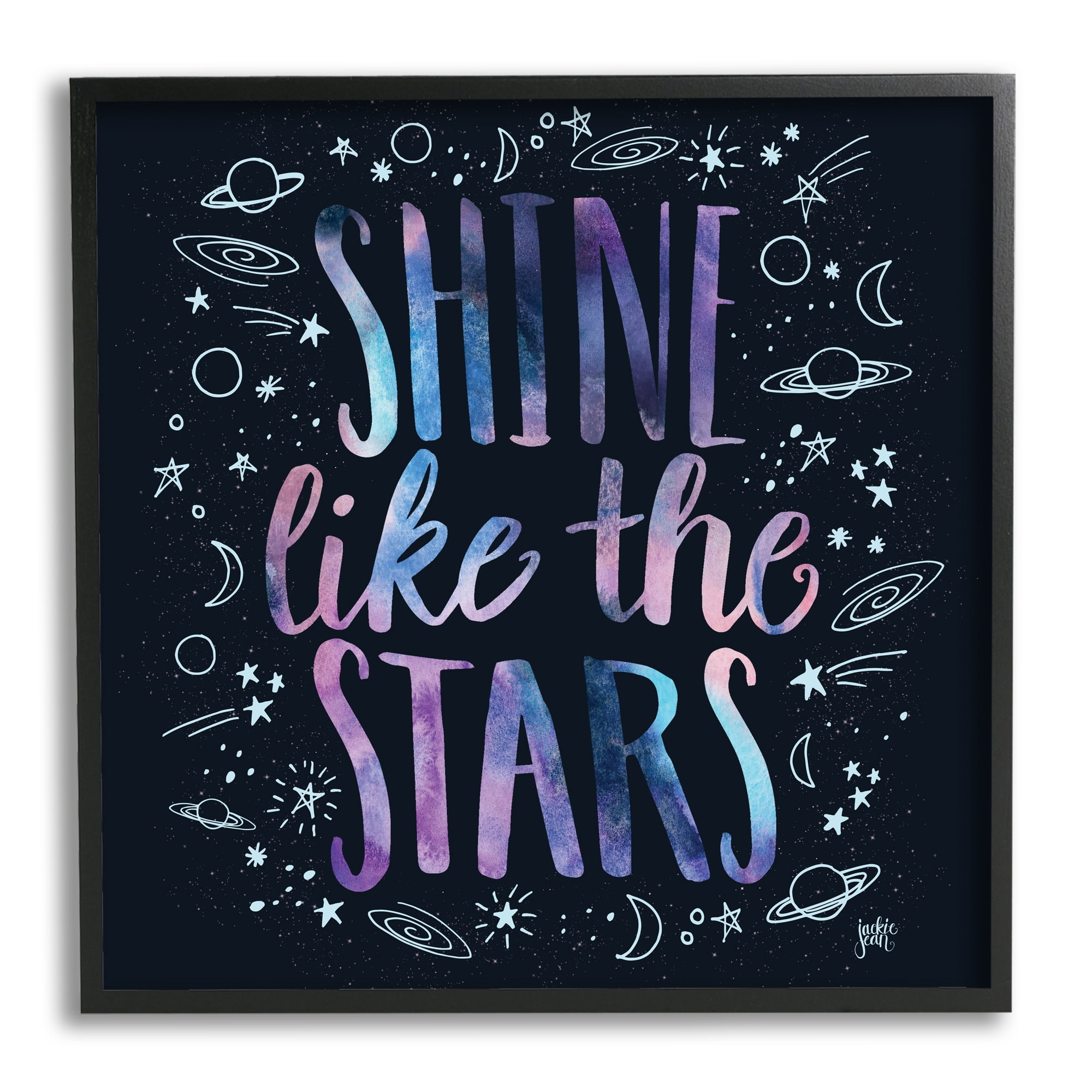 Stupell Industries Shine Like Stars Phrase Cosmic Typography Constellation Sketch Graphic Art Black Framed Art Print Wall Art, 12x12, by Jackie Quigley