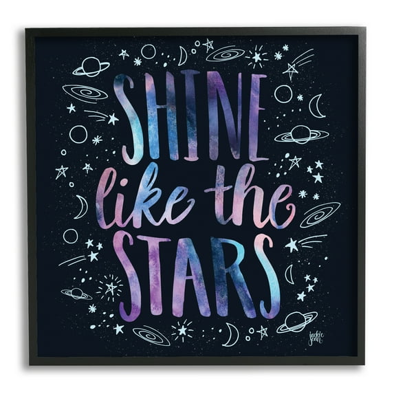 Stupell Industries Shine Like Stars Phrase Cosmic Typography Constellation Sketch Graphic Art Black Framed Art Print Wall Art, 24x24, by Jackie Quigley