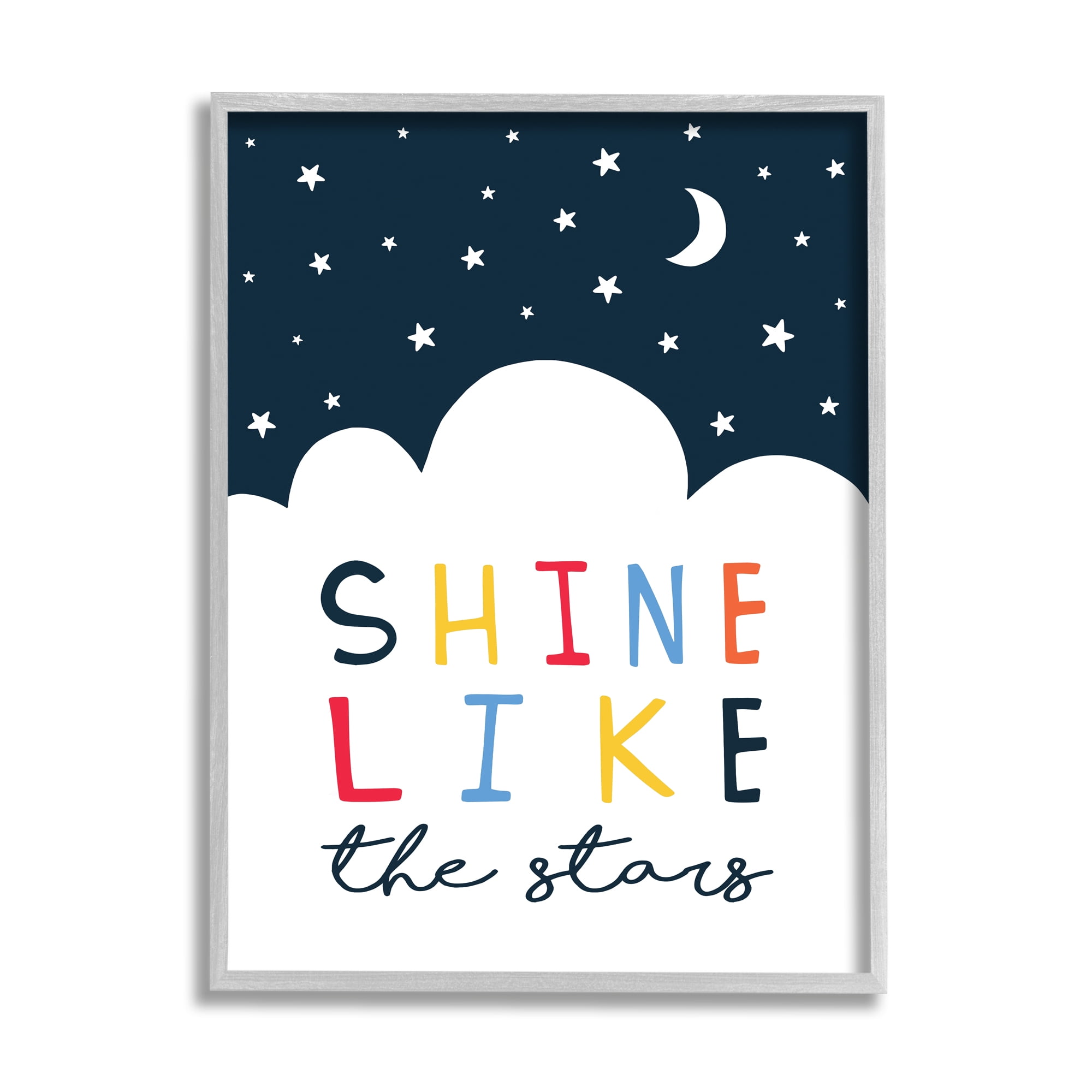 Stupell Industries Shine Like the Stars Sentiments Starry Night Clouds Graphic Art Gray Framed Art Print Wall Art, 11x14, by Elizabeth Tyndall