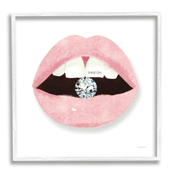 Stupell Industries Shine On Glam Lips Biting Shimmering Diamond Graphic Art White Framed Art Print Wall Art, Design by Mercedes Lopez Charro