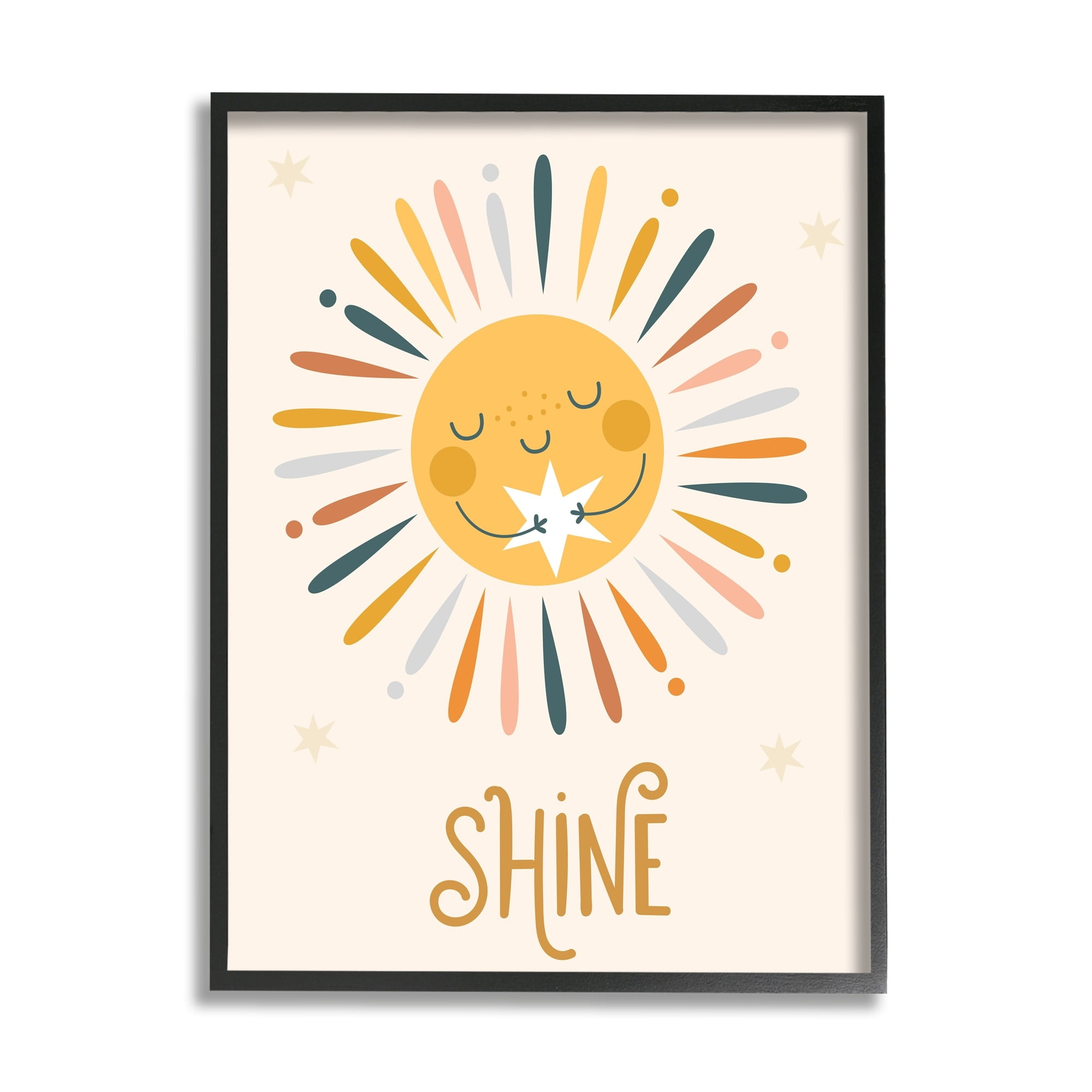 Stupell Industries Shine Phrase Uplifting Sun Rays Hugging Star Graphic Art Black Framed Art Print Wall Art, Design by Ilis Aviles