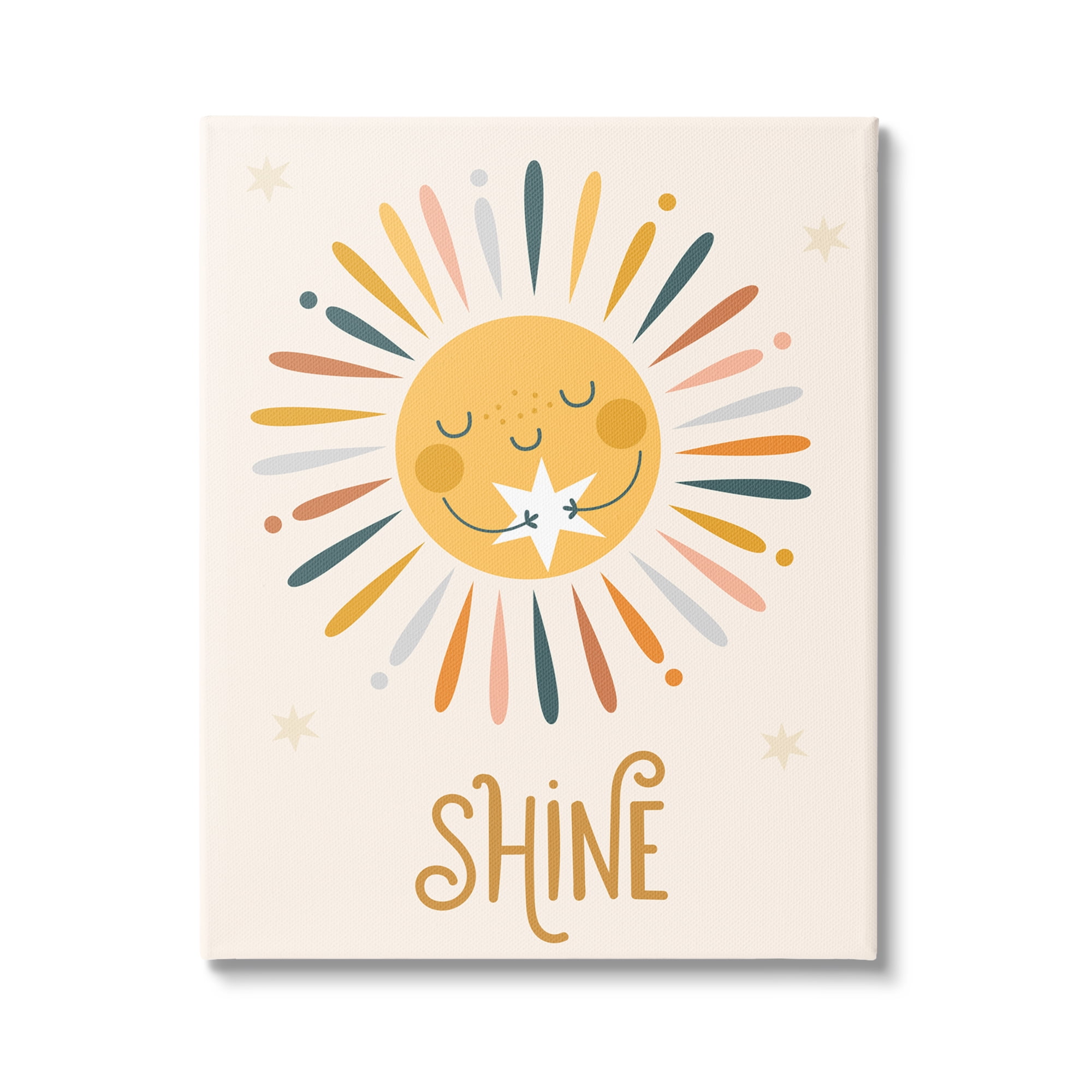 Stupell Industries Shine Phrase Uplifting Sun Rays Hugging Star Graphic Art Gallery Wrapped Canvas Print Wall Art, Design by Ilis Aviles