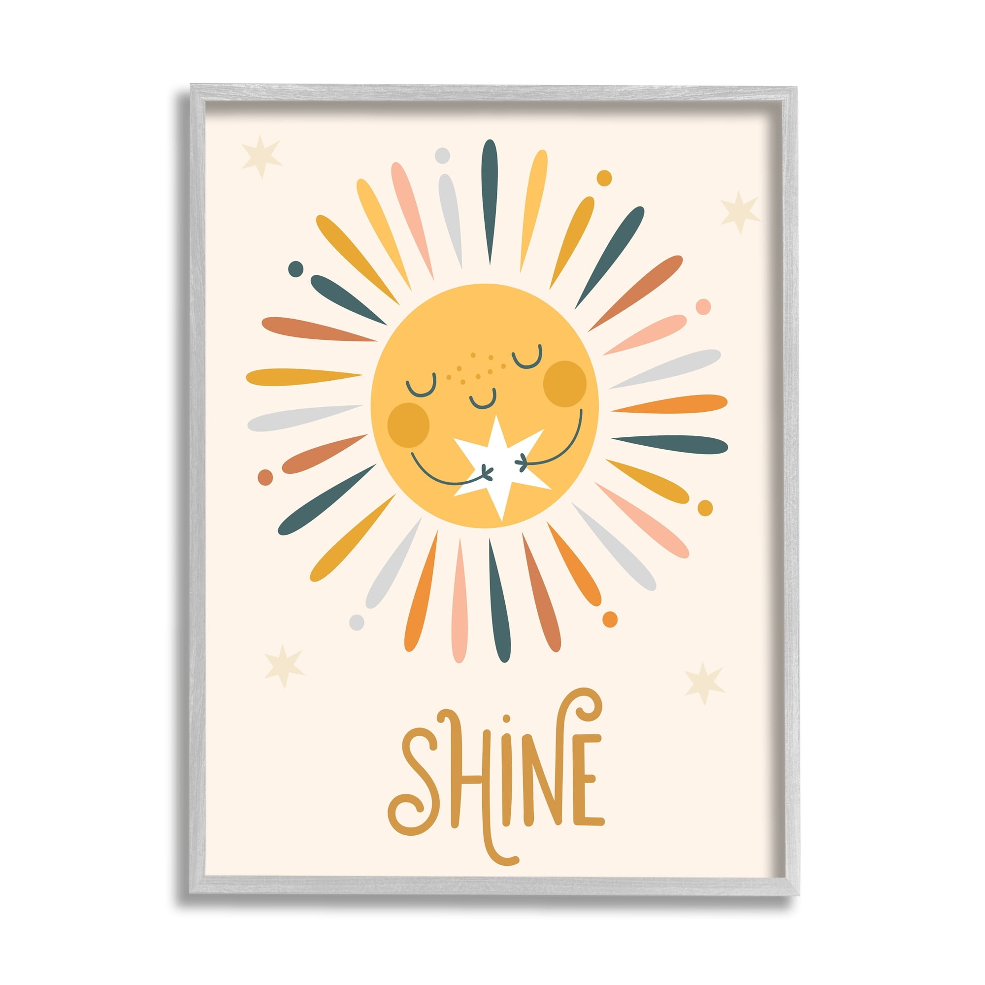 Stupell Industries Shine Phrase Uplifting Sun Rays Hugging Star Graphic Art Gray Framed Art Print Wall Art, Design by Ilis Aviles
