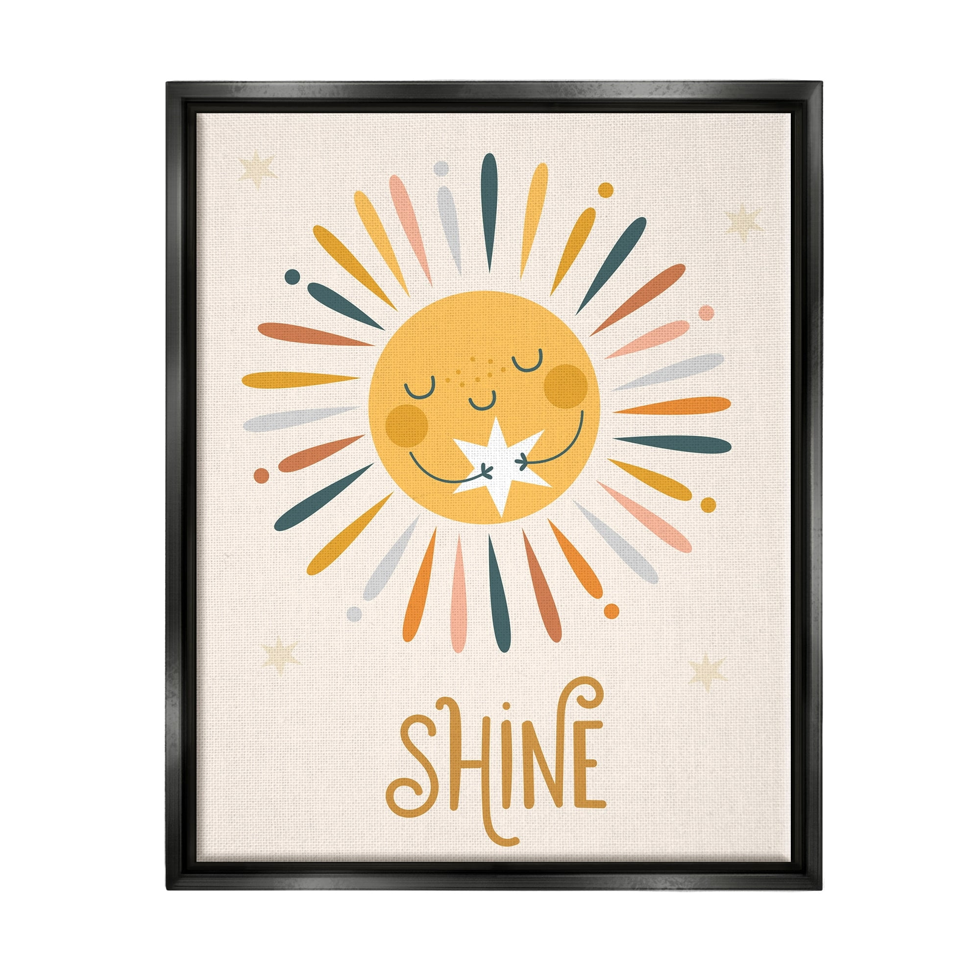 Stupell Industries Shine Phrase Uplifting Sun Rays Hugging Star Graphic Art Jet Black Floating Framed Canvas Print Wall Art, Design by Ilis Aviles