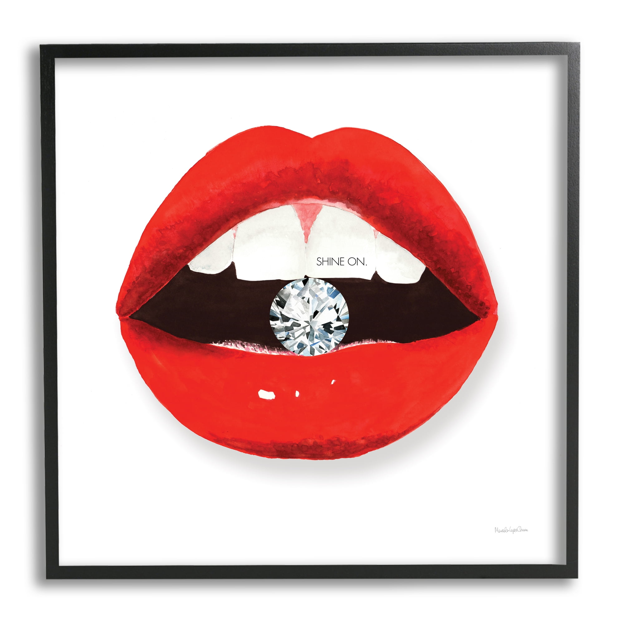 Stupell Industries Shine on Red Lips Typography Painting Black Framed Art Print Wall Art, 17 x 17
