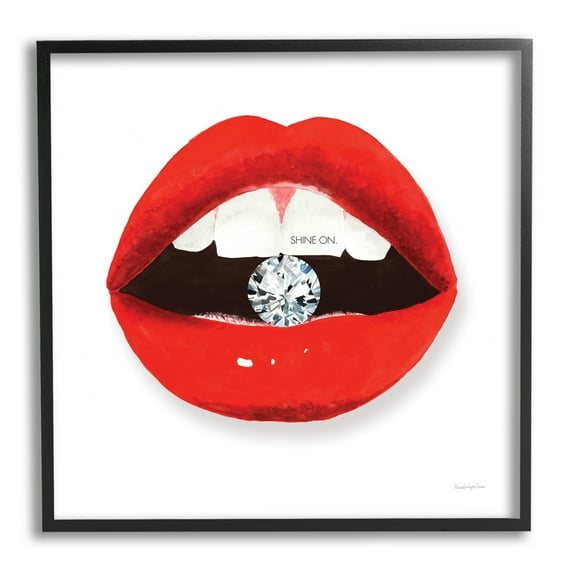 Stupell Industries Shine on Red Lips Typography Painting Black Framed Art Print Wall Art, 24 x 24