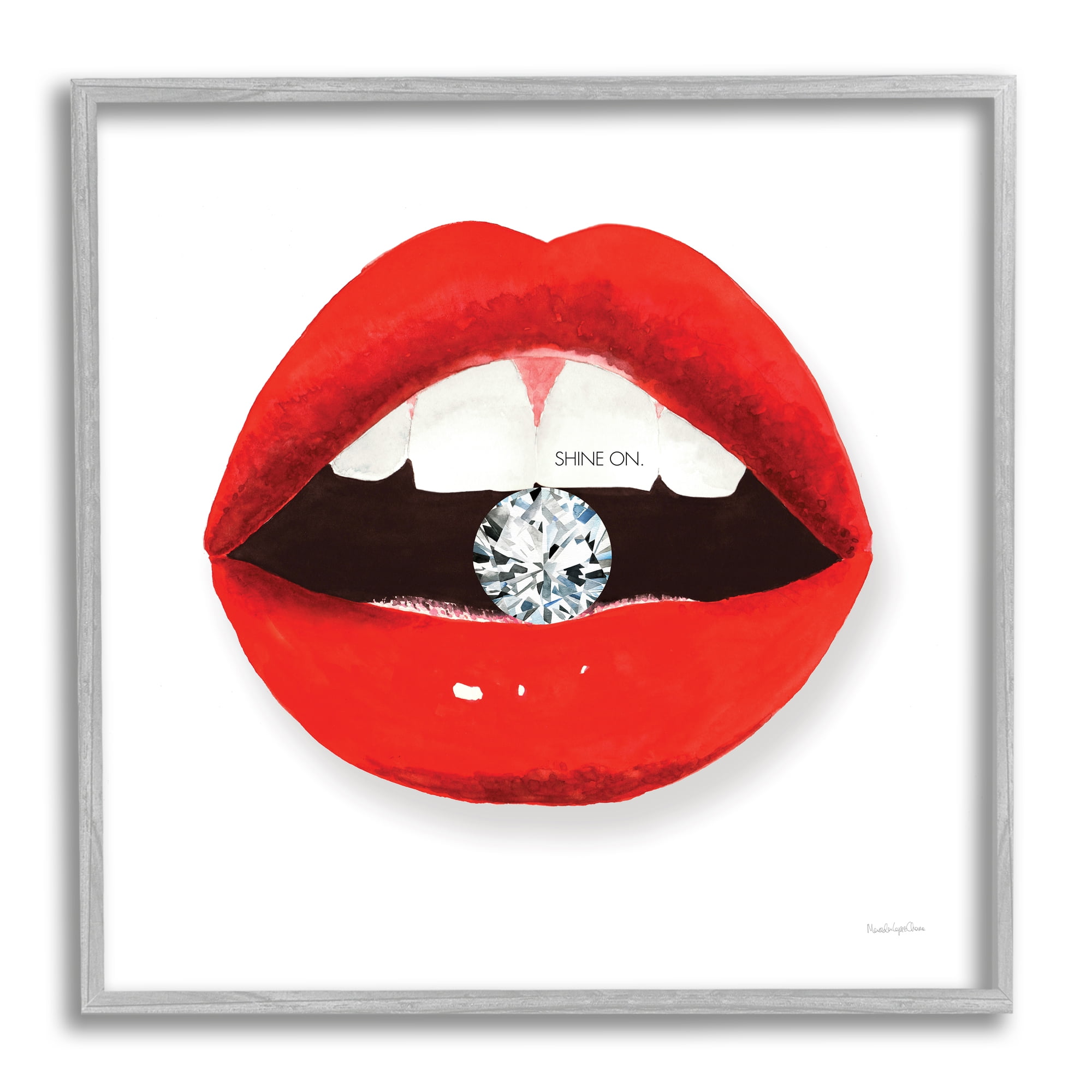 Stupell Industries Shine on Red Lips Typography Painting Gray Framed Art Print Wall Art, 12 x 12